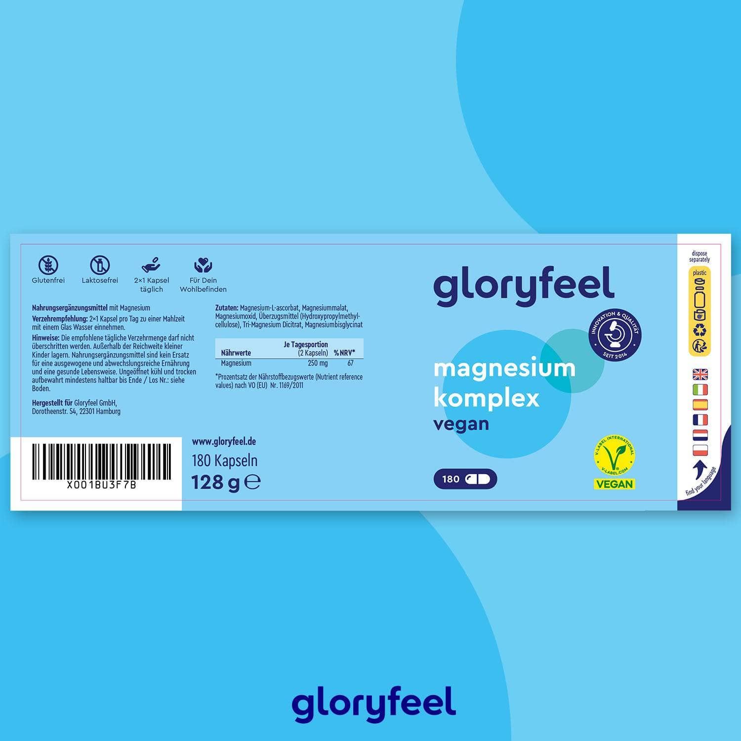 gloryfeel® Magnesium 250 Komplex Kapseln 200 St