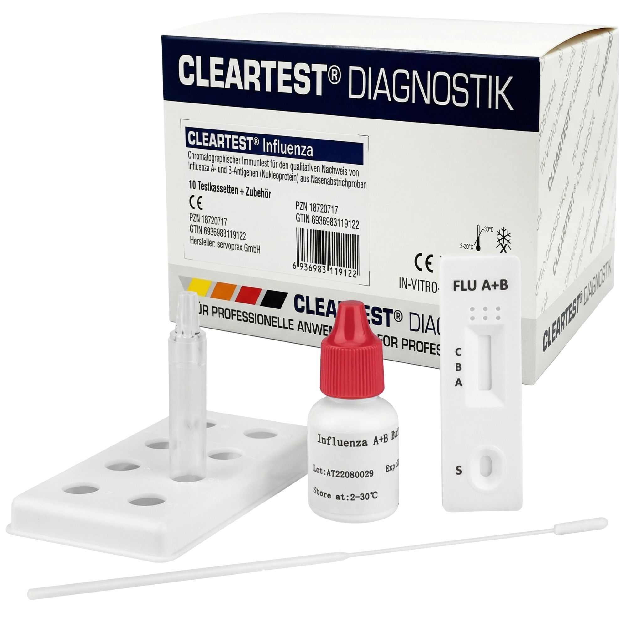 Cleartest light Influenza A+B Schnelltest Antigen Nachweis Grippe Diagnostik 10 St