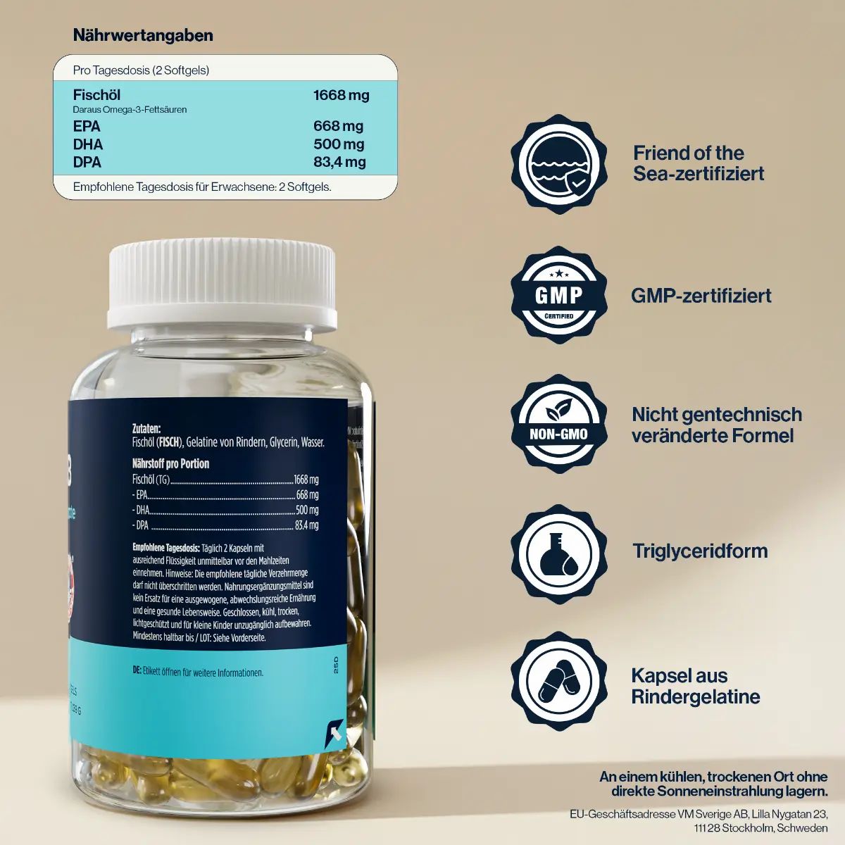 4 HIM & HER Omega 3 Hochdosiert – 80% Konzentrat – 1334 mg