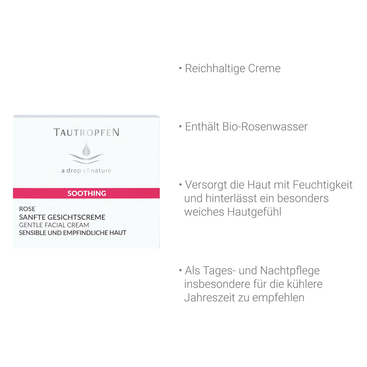 TAUTROPFEN Rose Sanfte Gesichtscreme für sensible und empfindliche Haut