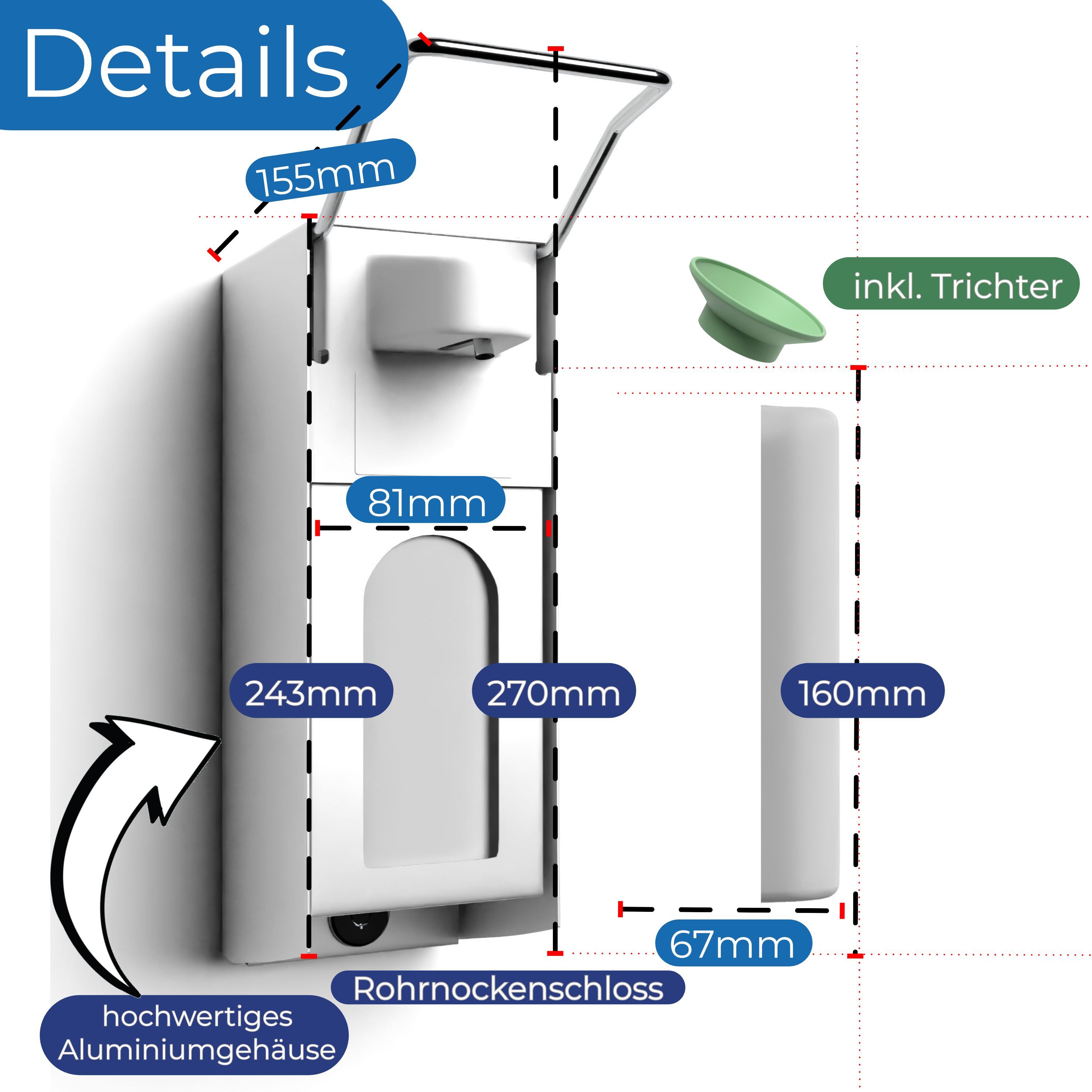 Horn Medical Desinfektionsmittel- / Seifen-Wandspender mit Abschließvorrichtung