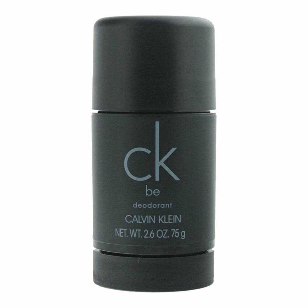Schwarzer Deostick mit Deckel. Aufschrift: ck be deodorant Calvin Klein. Nettogewicht 2,6 OZ. 75 g.