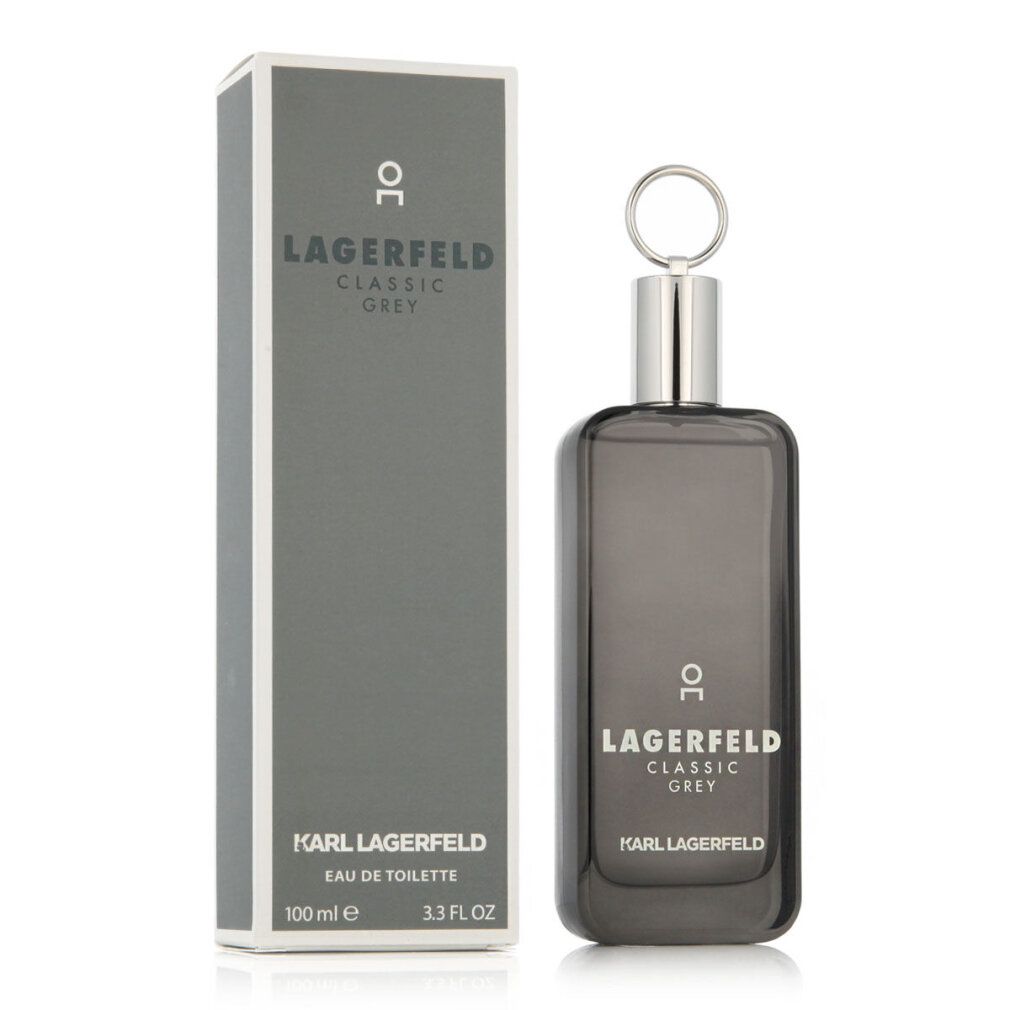 Grauer Flakon und Schachtel. Aufschrift: LAGERFELD CLASSIC GREY. Karl Lagerfeld. Eau de Toilette. 100 ml.