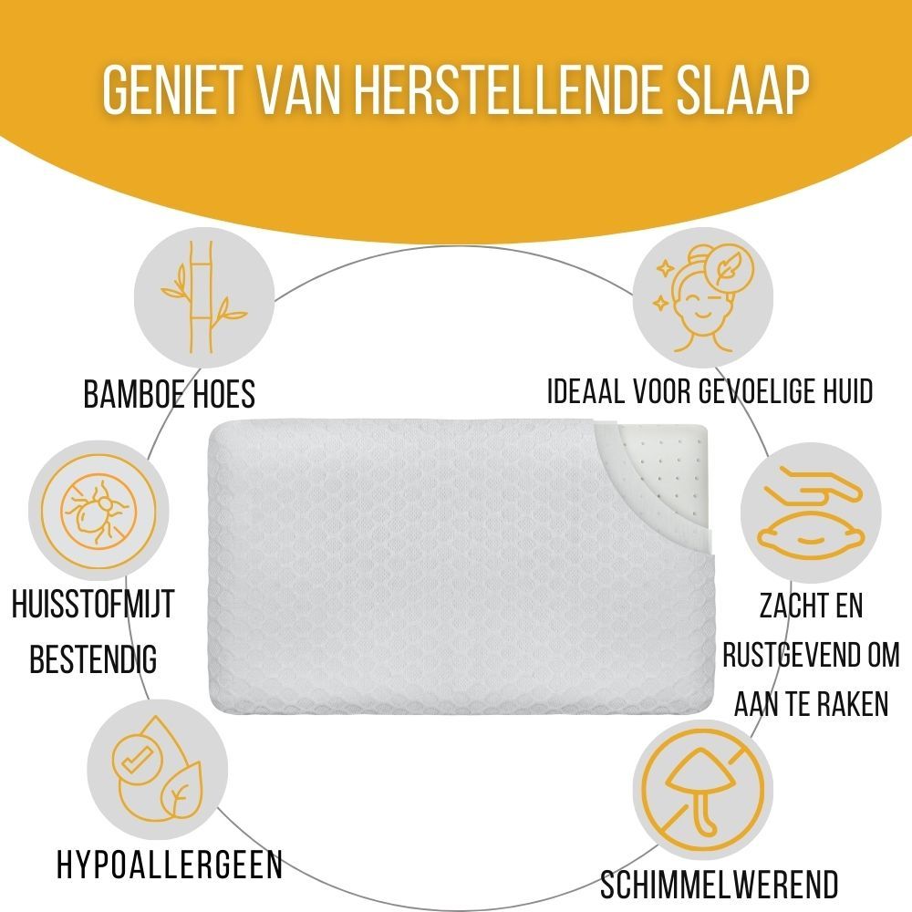 Voordelen van het kussen. Bamboe hoes, hypoallergeen, schimmelwerend, etc.