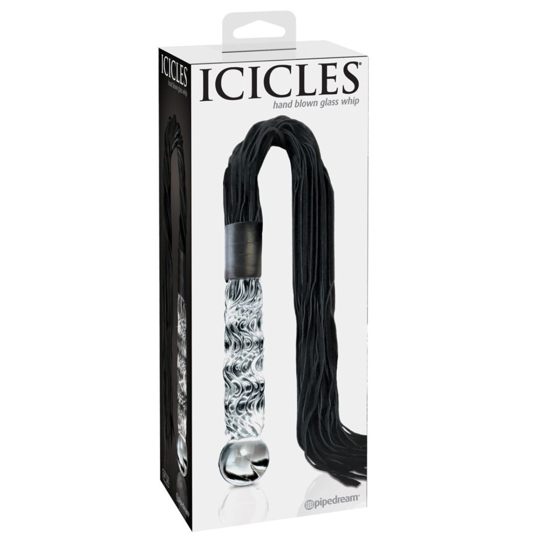 Icicles Glasdildo "No. 38", mit Lederriemen | Heiß- und Kalt-Stimulation | Icicles