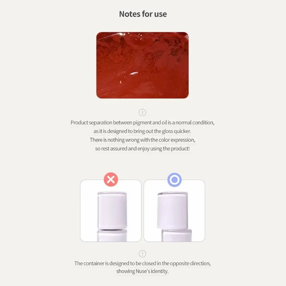 Anleitung zur Verwendung von Lipgloss. Zeigt die richtige und falsche Art, den Behälter zu verschließen.