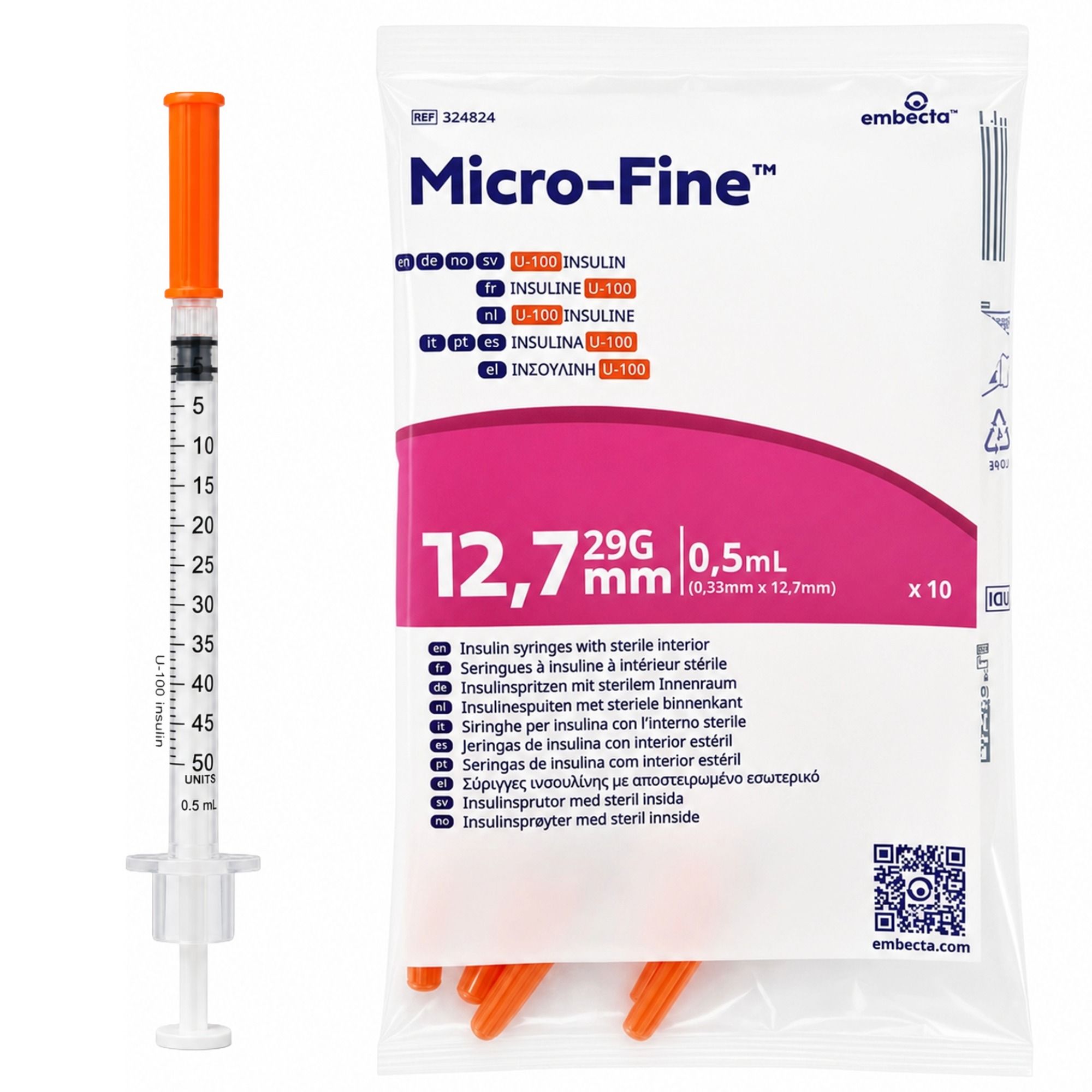 embecta Micro-Fine+ U100 Insulinspritzen 0,5 ml 29G, 0,33 x 12,7 mm 10 St Spritzen