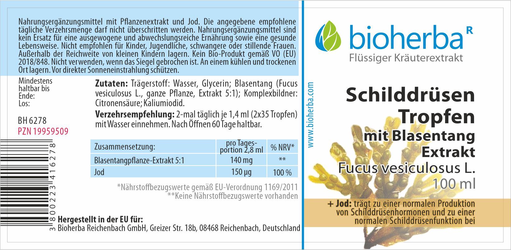 Schilddrüsen Tropfen mit Blasentang Extrakt Tinktur 100 ml PZN 19959509