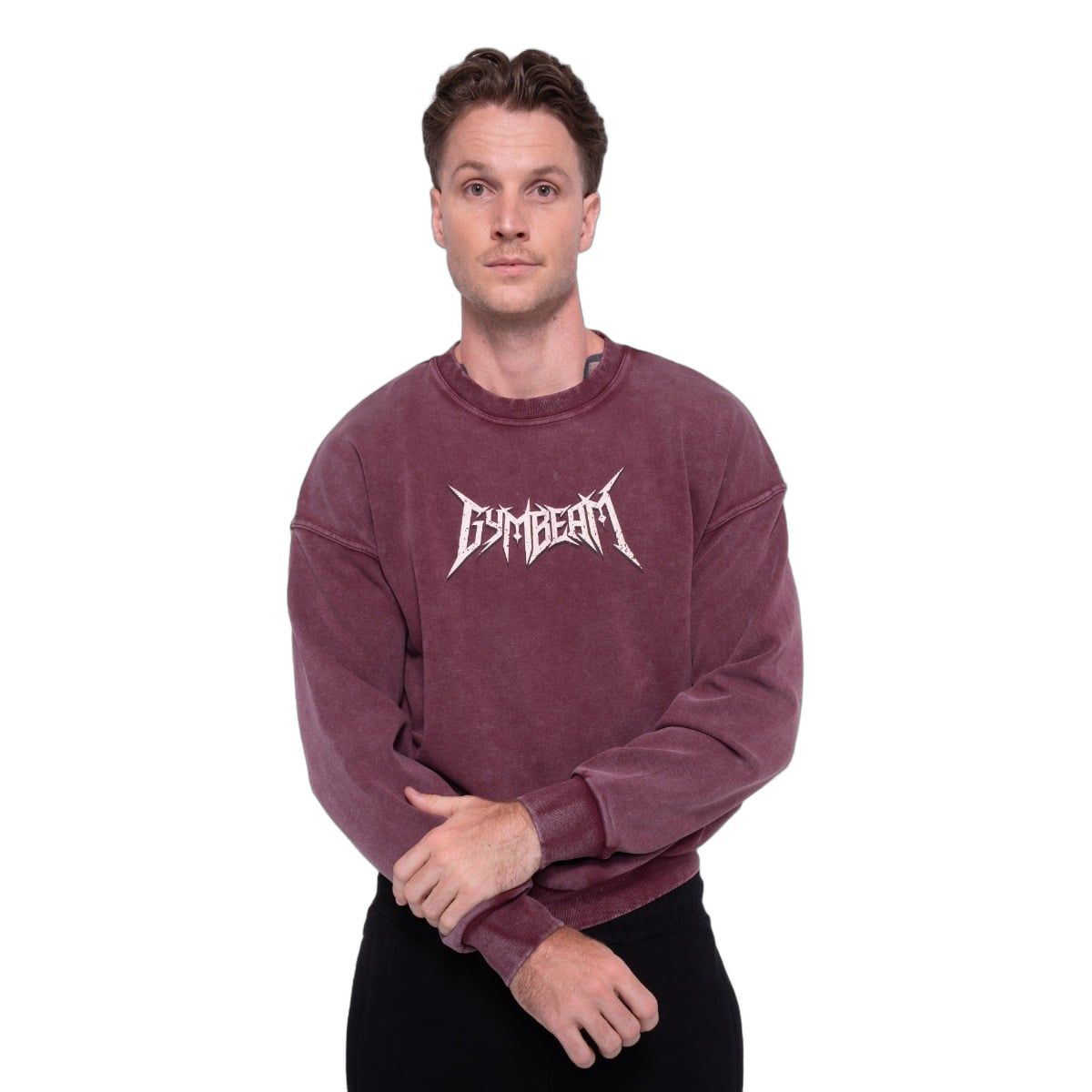GymBeam Sweatshirt Herren Oversized ohne Kapuze in Burgunderrot Spike 1 St