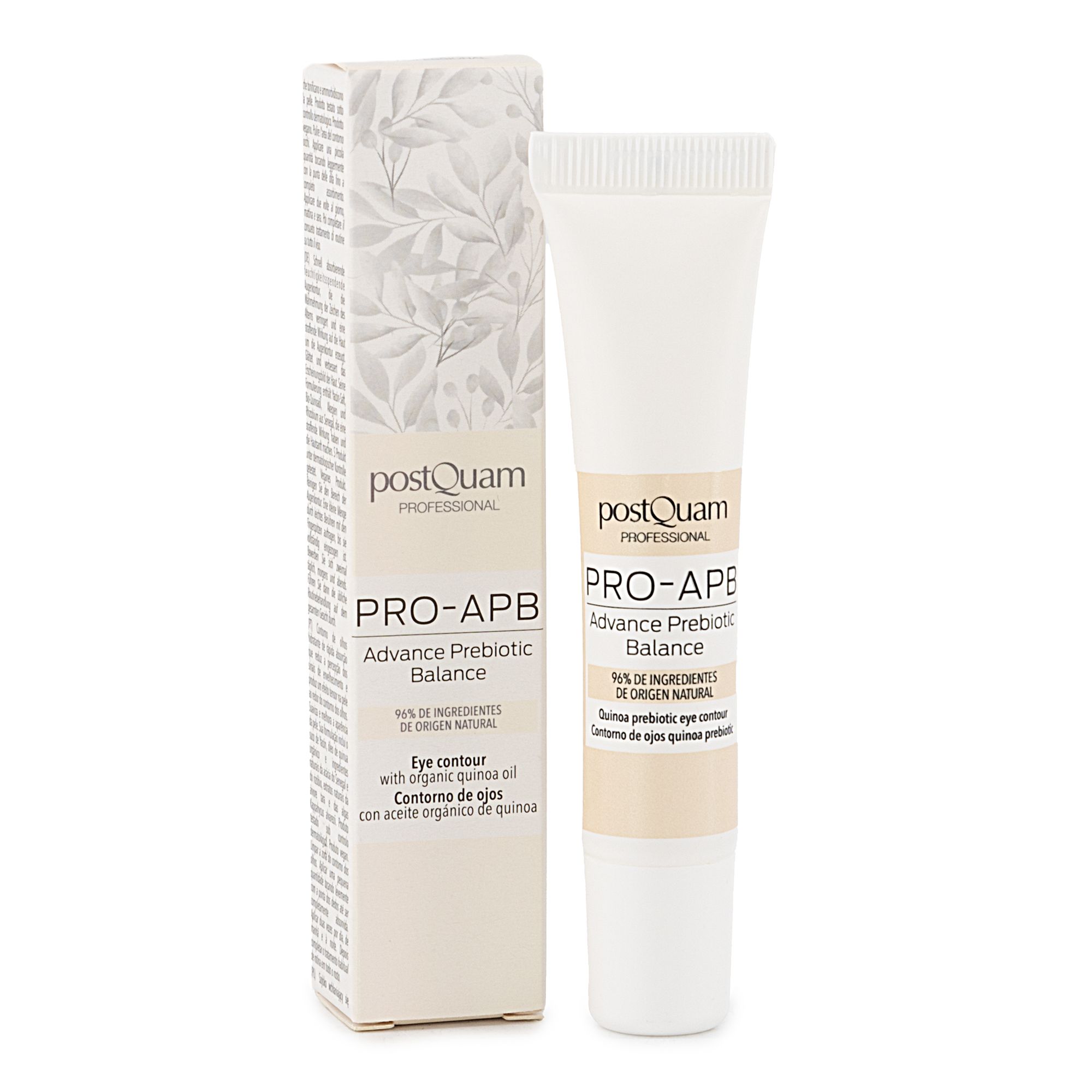 Creme-Tube und Schachtel. Aufschrift: postQuam PROFESSIONAL, PRO-APB, Advance Prebiotic Balance. Enthält 96% Inhaltsstoffe natürlichen Ursprungs.