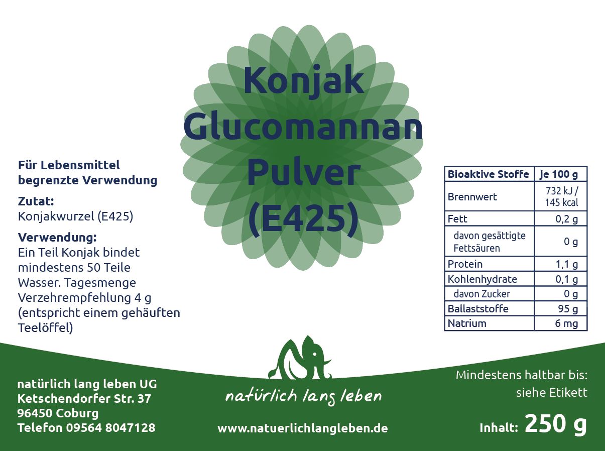 natürlich lang leben Konjak Glucomannan Pulver 250 g