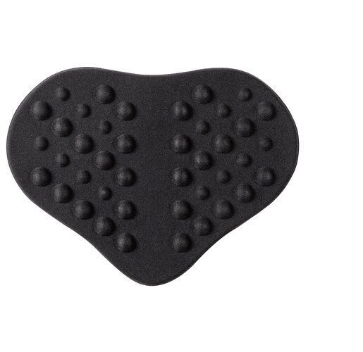 Schwarzes, herzförmiges Pad mit Noppen. Oberflächenstruktur mit kleinen, runden Erhebungen. Für medizinische Zwecke.