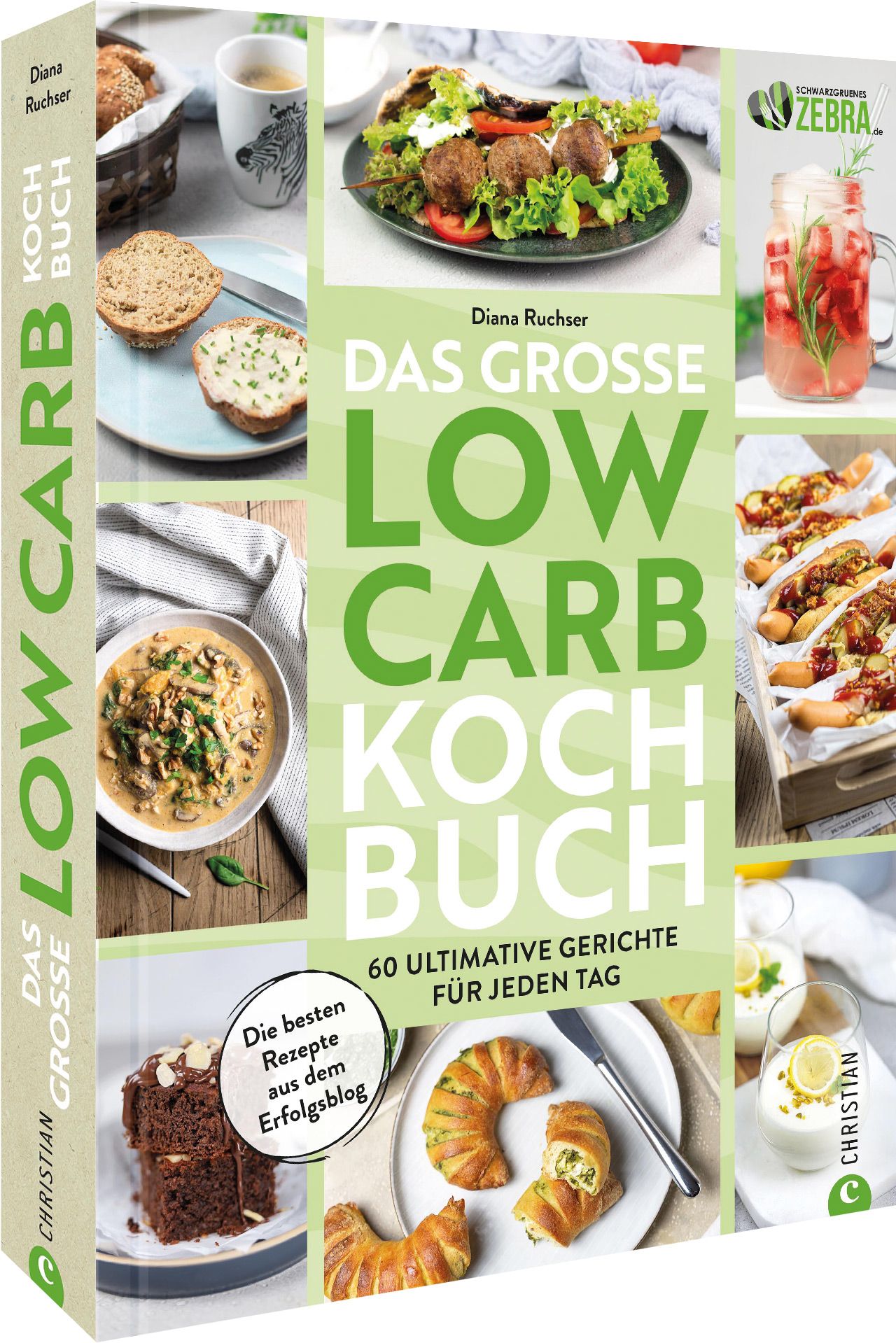 Kochbuch "Das große Low Carb Kochbuch" von Diana Ruchser. Hardcover mit Rezepten. Auf dem Cover sind Gerichte abgebildet.