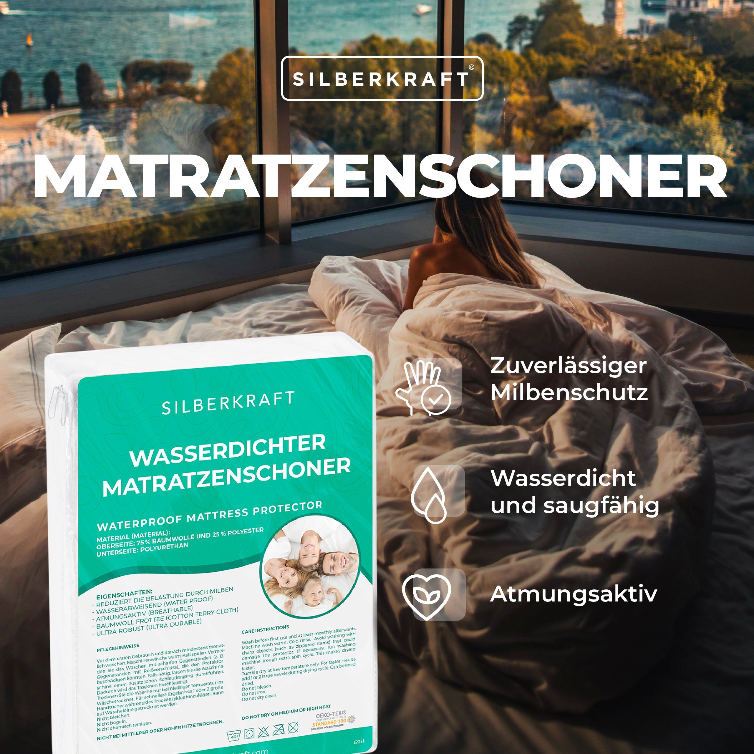 SILBERKRAFT Matratzenbezug Anti-Milben Encasing