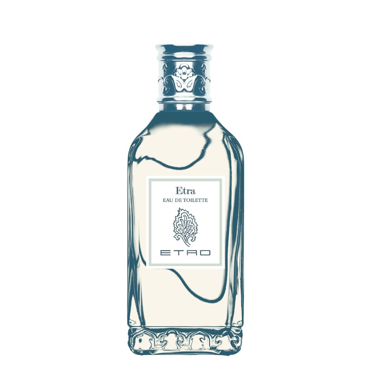 Etro Etra Etro Eau de Toilette Flakon mit silbernem Verschluss und Paisley-Detail.