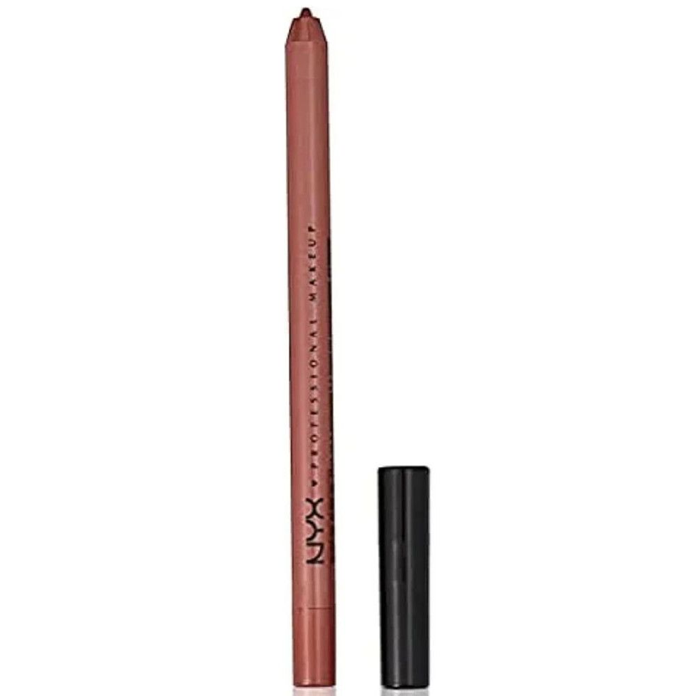 Lippenstift-Stift mit schwarzer Kappe. Aufschrift: NYX PROFESSIONAL MAKEUP. Farbe: Rosa-Braun.