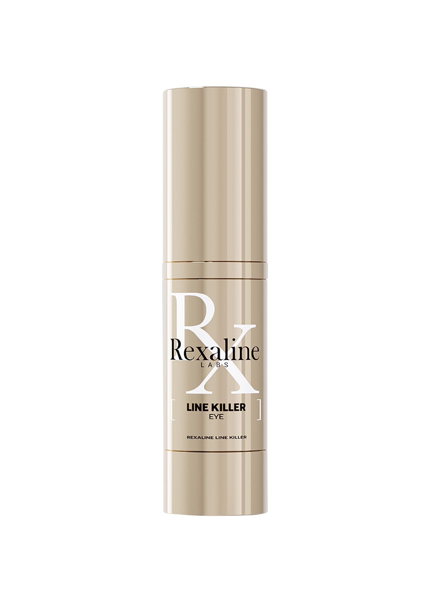 Beige Tube mit weißer Schrift. Aufschrift: Rexaline, Line Killer Eye.