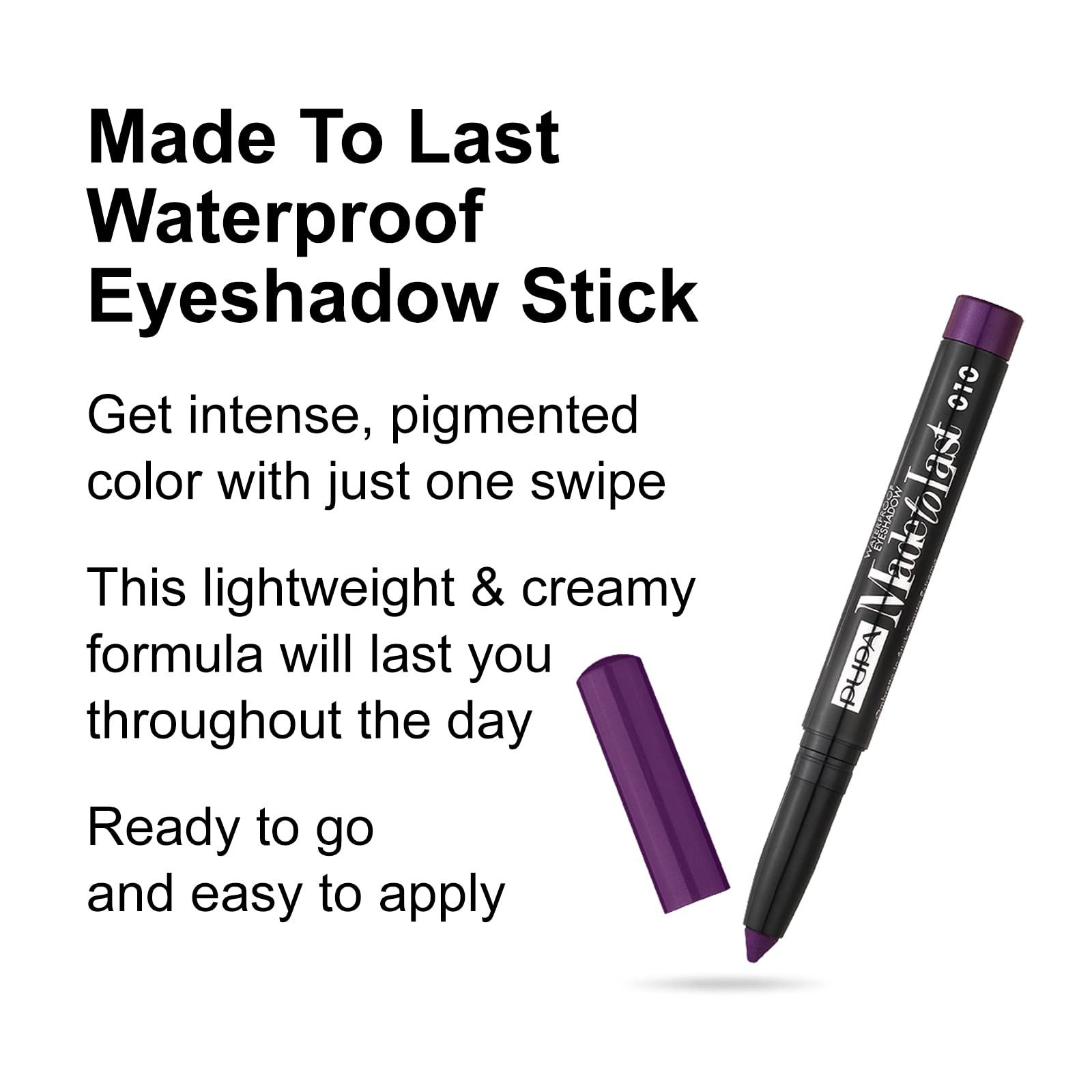 Text: Made To Last Waterproof Eyeshadow Stick. Beschreibung. Pupa Milano Made To Last Waterproof Eyeshadow Stick, violett.