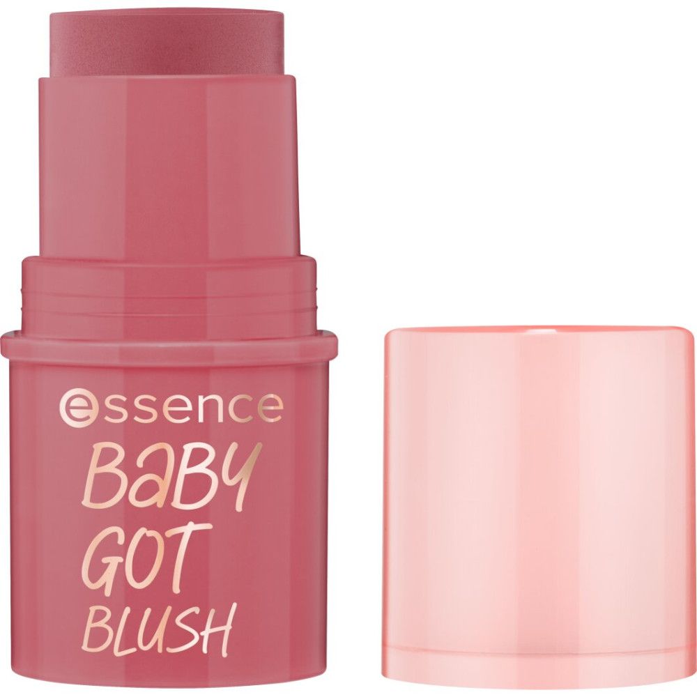 Rosa Wangenstift ohne Deckel. Aufschrift: essence BABY GOT BLUSH.