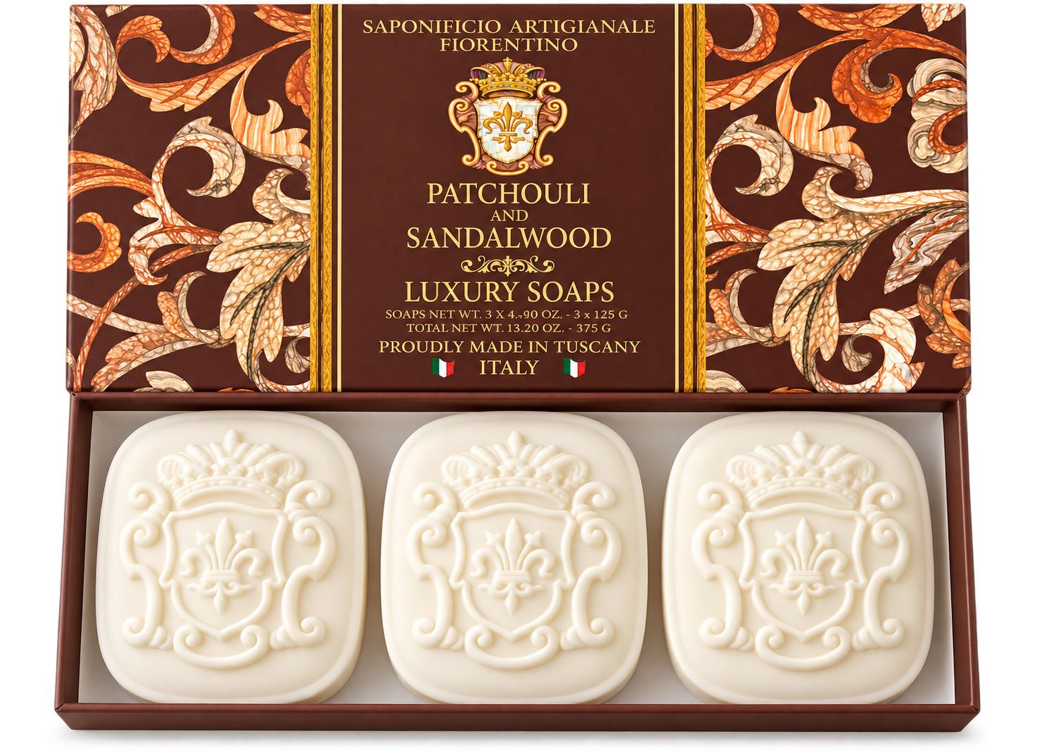 Saponificio Artigianale Fiorentino Patchouli & Sandalwood Seifen – Duftseifen aus der Toskana 375 g