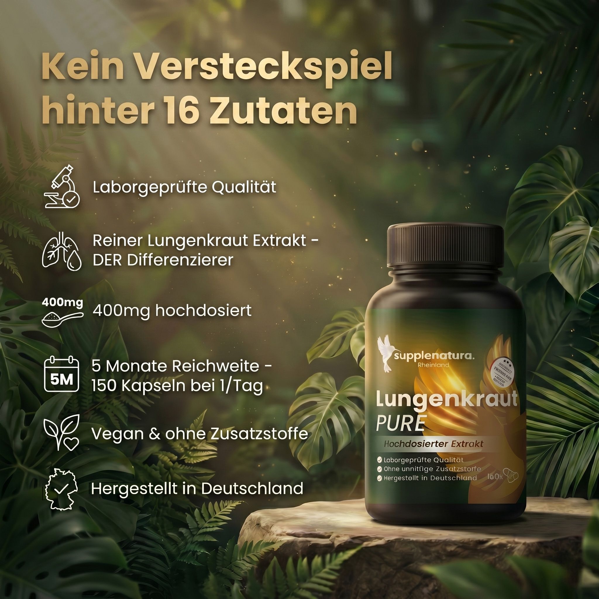 supplenatura Rheinland® Lungenkraut Kapseln - 400mg hochdosierter Lungenkrautextrakt