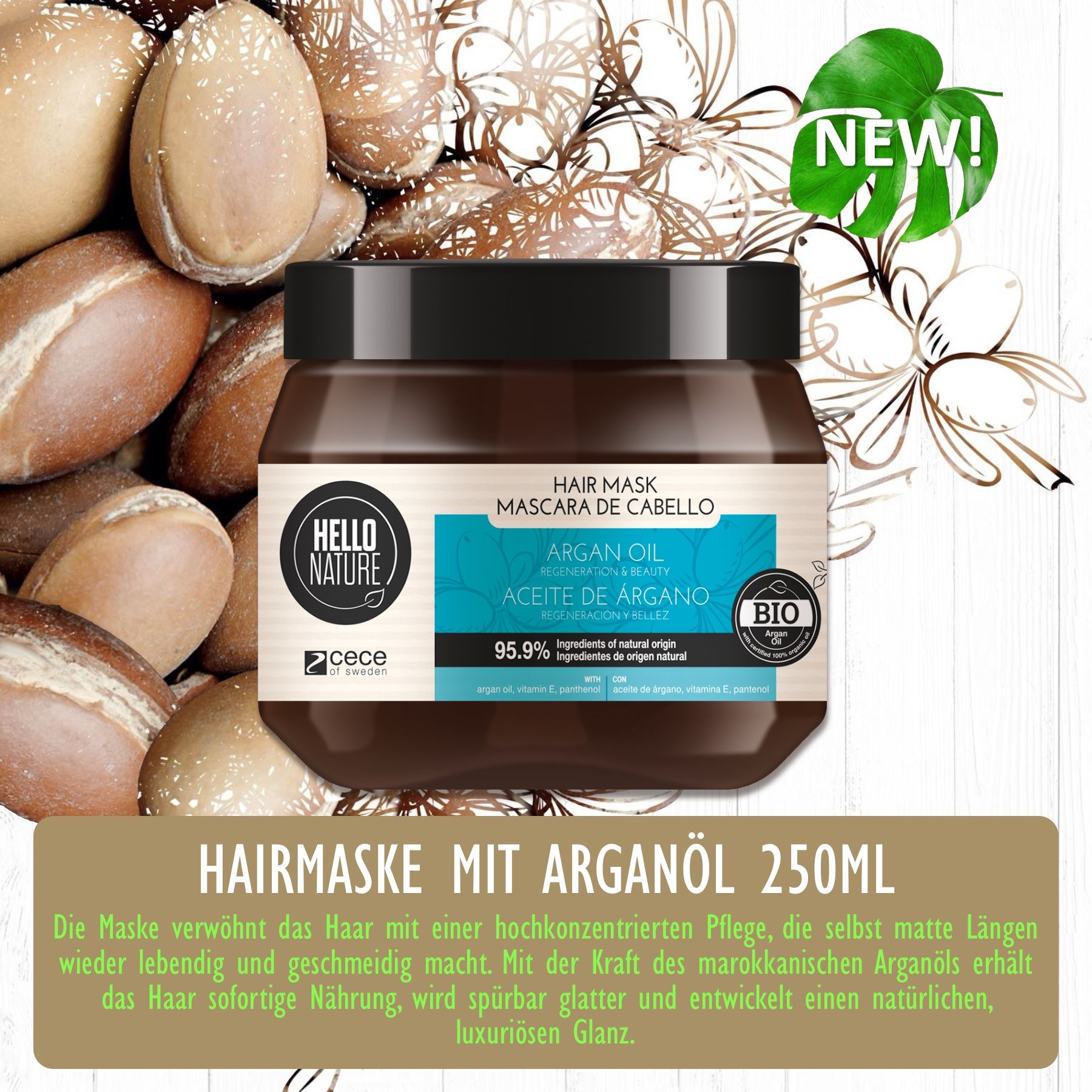 Hello Nature Haarmaske für Intensivpflege Tiefenregeneration mit Argnöl