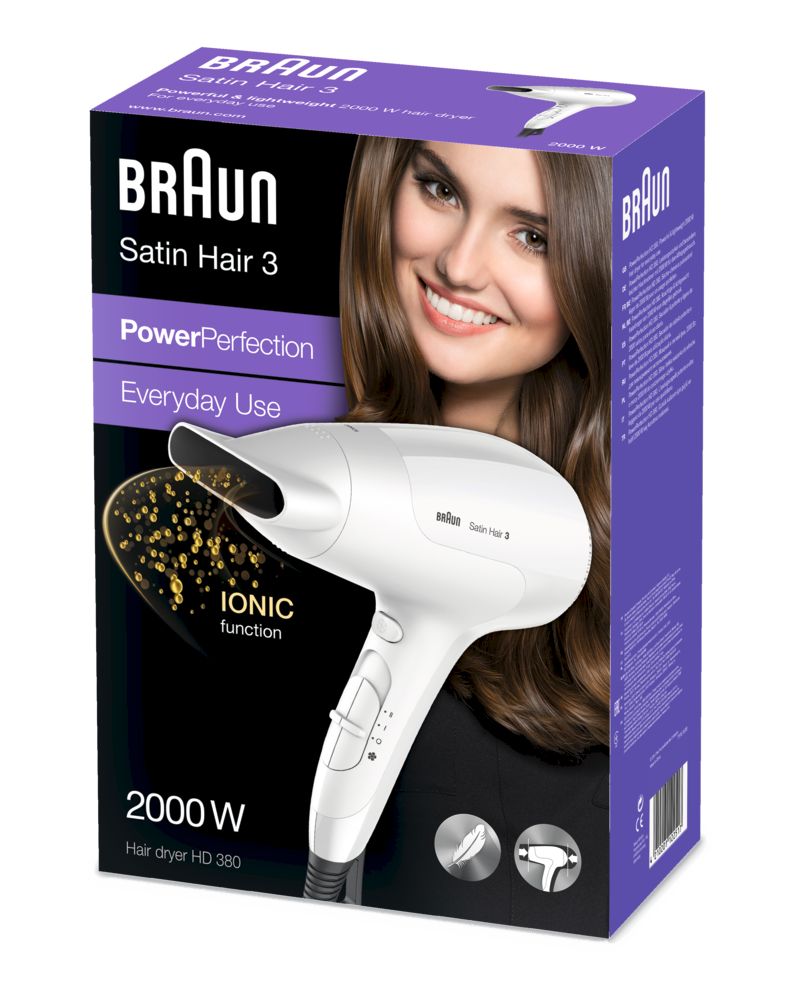 Braun - Haartrockner "Satin Hair 3 HD 380 Power Perfection solo" in Weiß