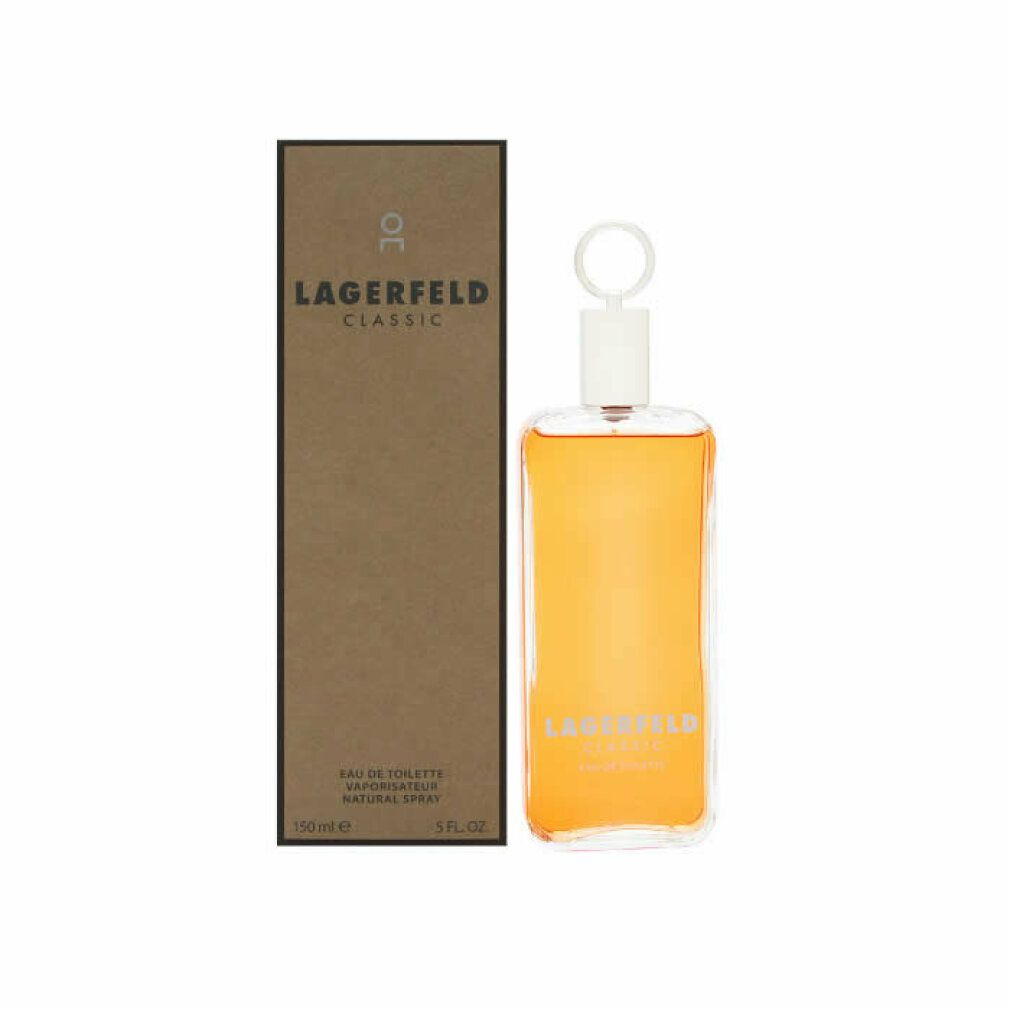 Lagerfeld Classic Eau de Toilette Spray mit Kartonverpackung, Flasche mit weißem Verschluss.