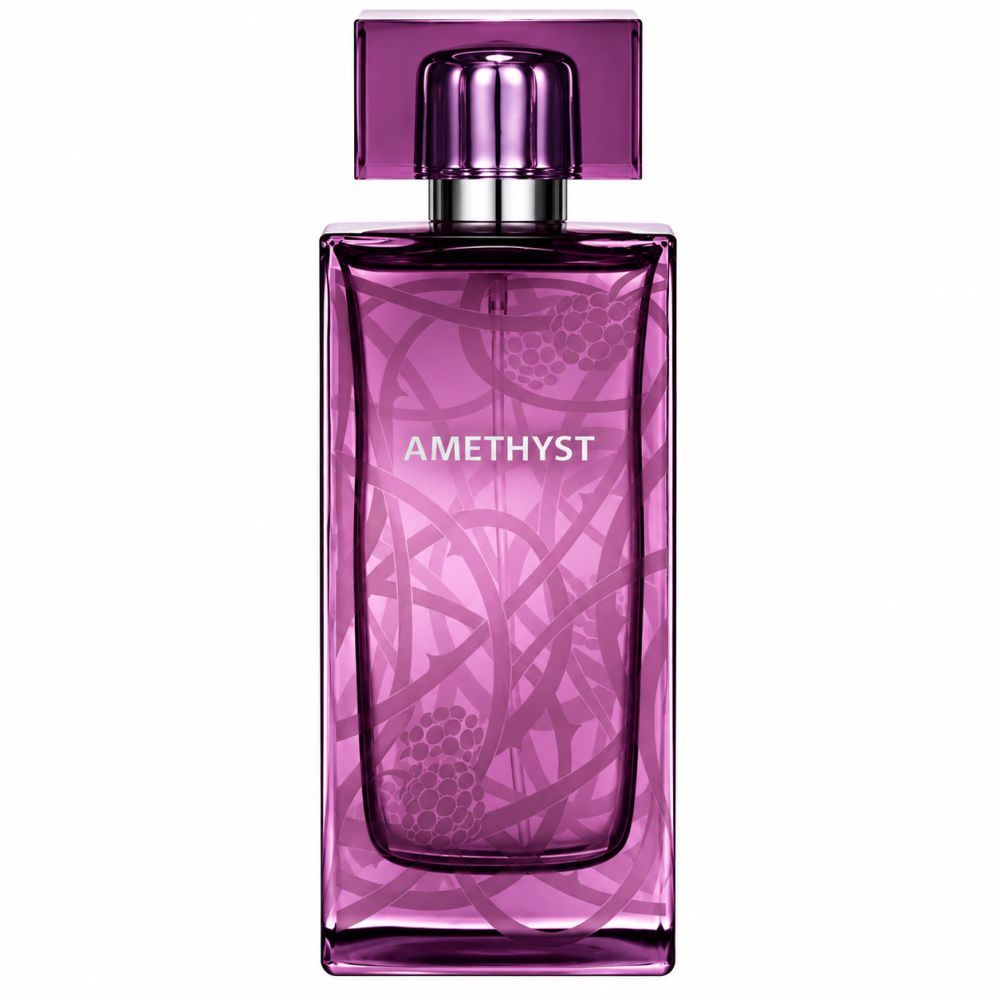 Lalique Amethyst Eau de Parfum Flakon mit lila Muster und silbernem Sprühkopf.