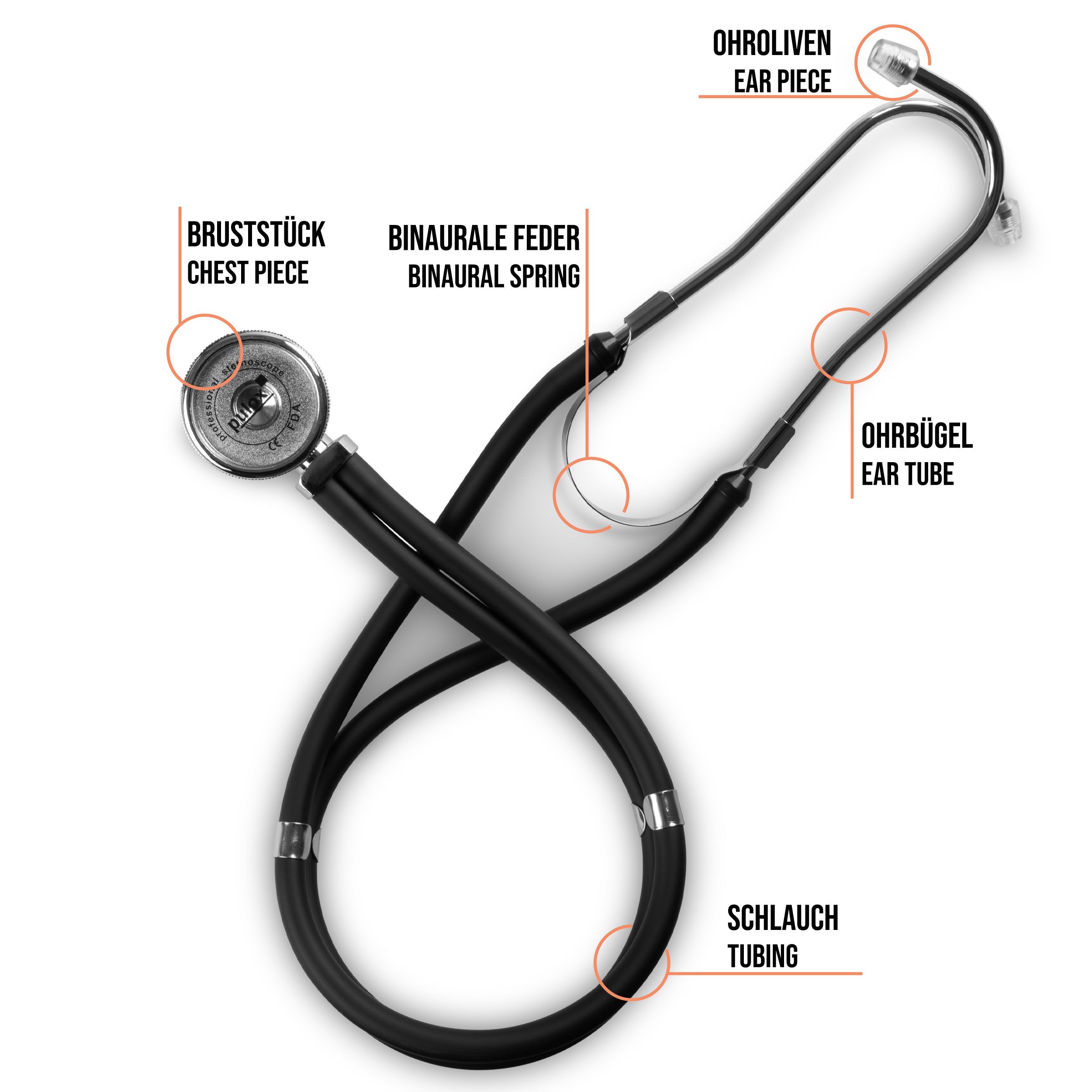Pulox Rappaport Stethoskop - 5in1 Doppelschlauch Stethoskop mit wandelbarem Doppelkopf