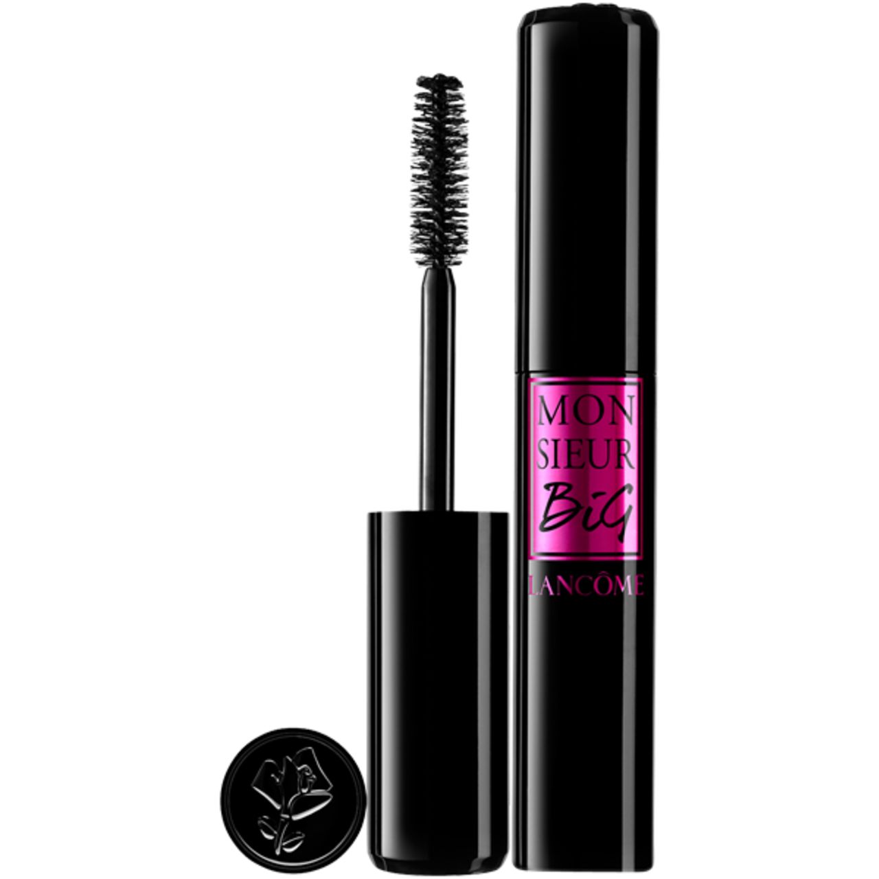 Schwarze Mascara-Tube mit Bürste und Deckel. Aufschrift: MONSIEUR BIG, LANCÔME.