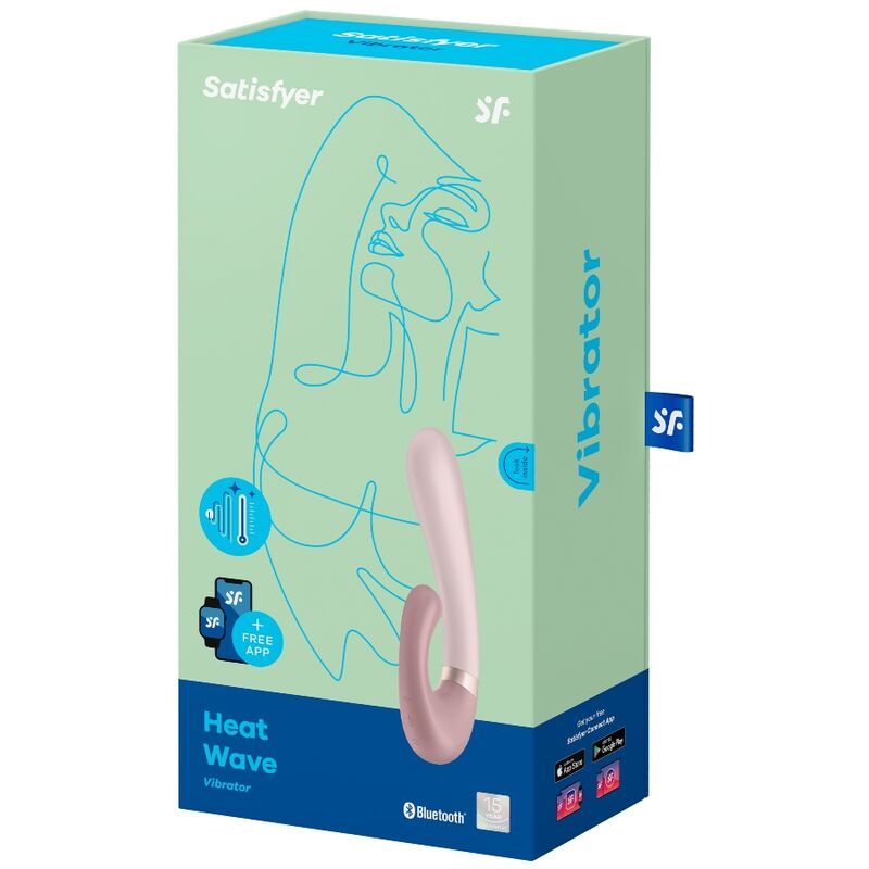 Verpackung von Satisfyer. Grün mit Produktabbildung und Schriftzug. Enthält das Produkt Heat Wave.