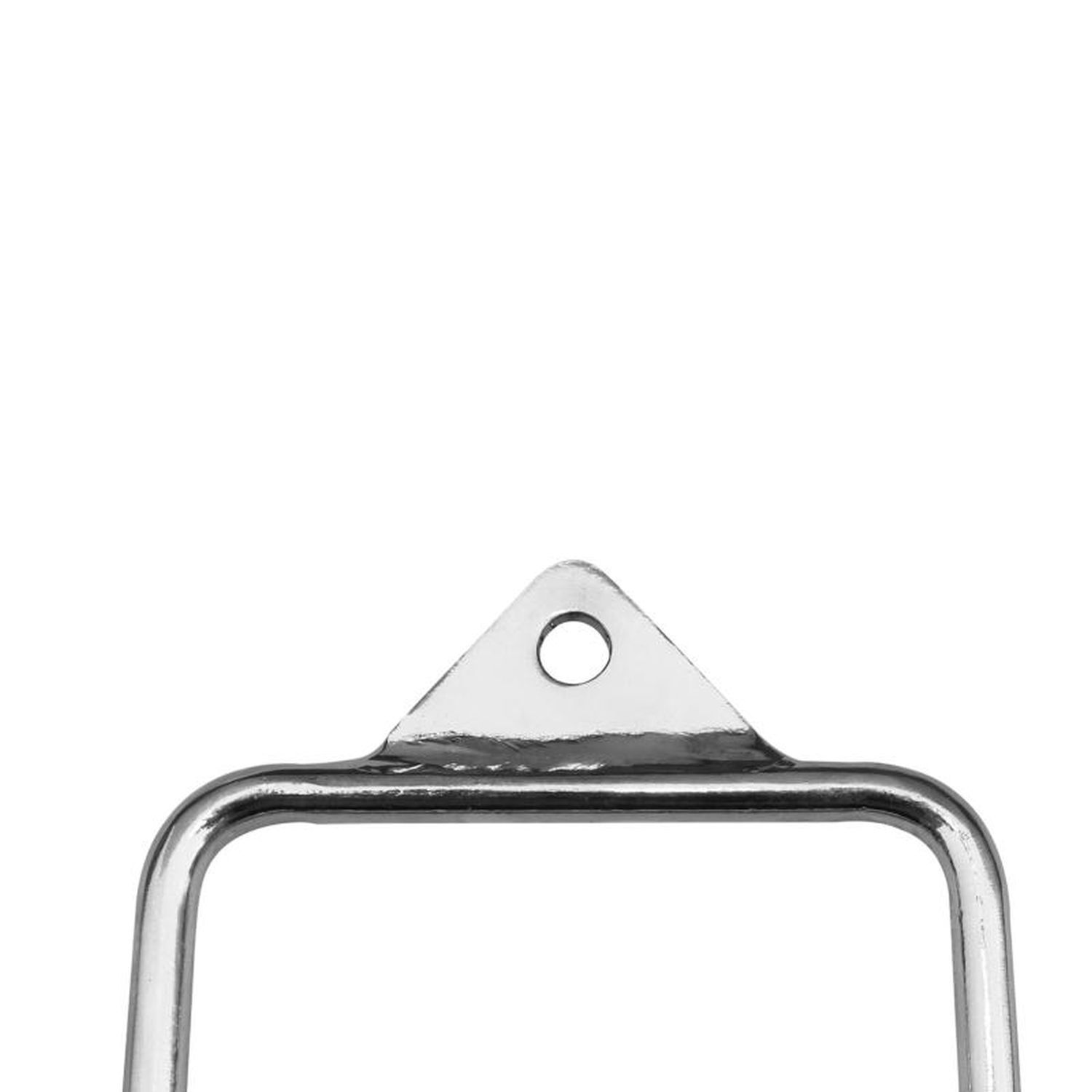 Nahaufnahme der dreieckigen Halterung eines kurzen Einhandgriffs aus Metall mit Loch.