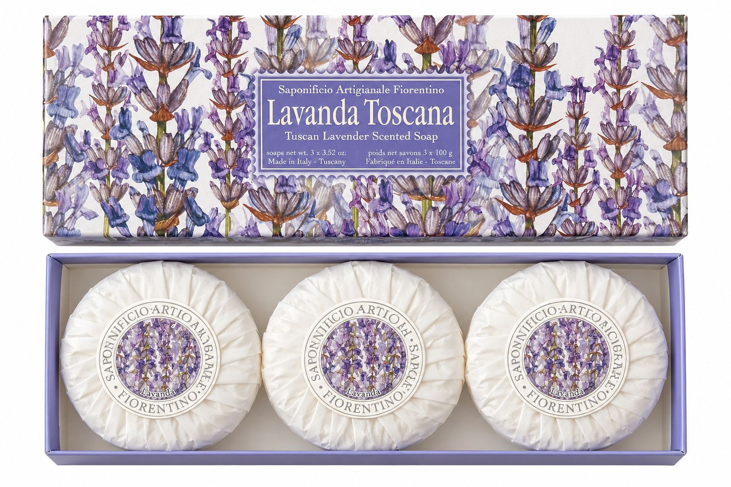 Saponificio Artigianale Fiorentino Lavanda Toscana Geschenkset – Lavendelseifen aus der Toskana 300 g