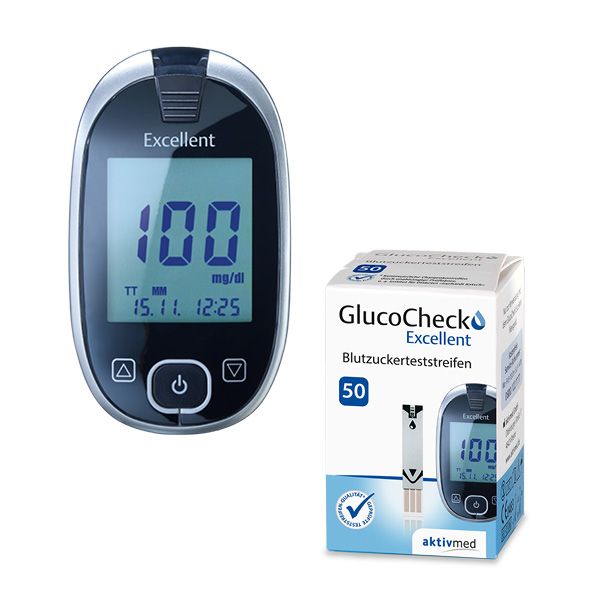 GlucoCheck Excellent Mess-Set - mg/dl zur Blutzuckerkontrolle mit 60 Streifen