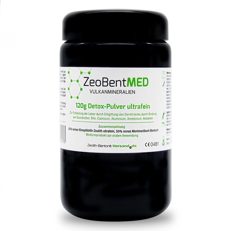 ZeoBent MED ultrafein, Zeolith-Bentonit-Mischung im Violettglas