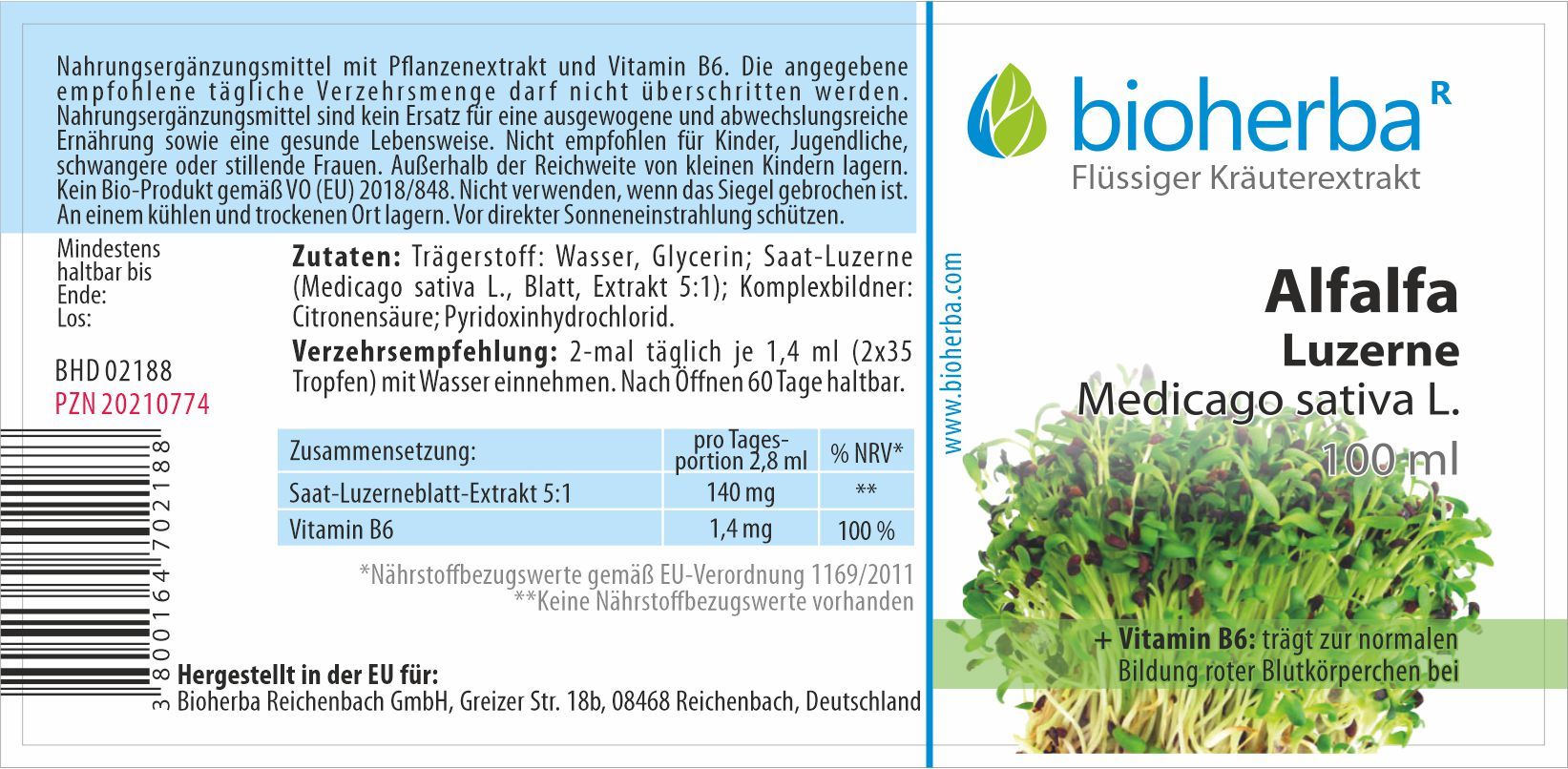 Bioherba Alfalfa Luzerne Medicago sativa L. Tropfen Tinktur