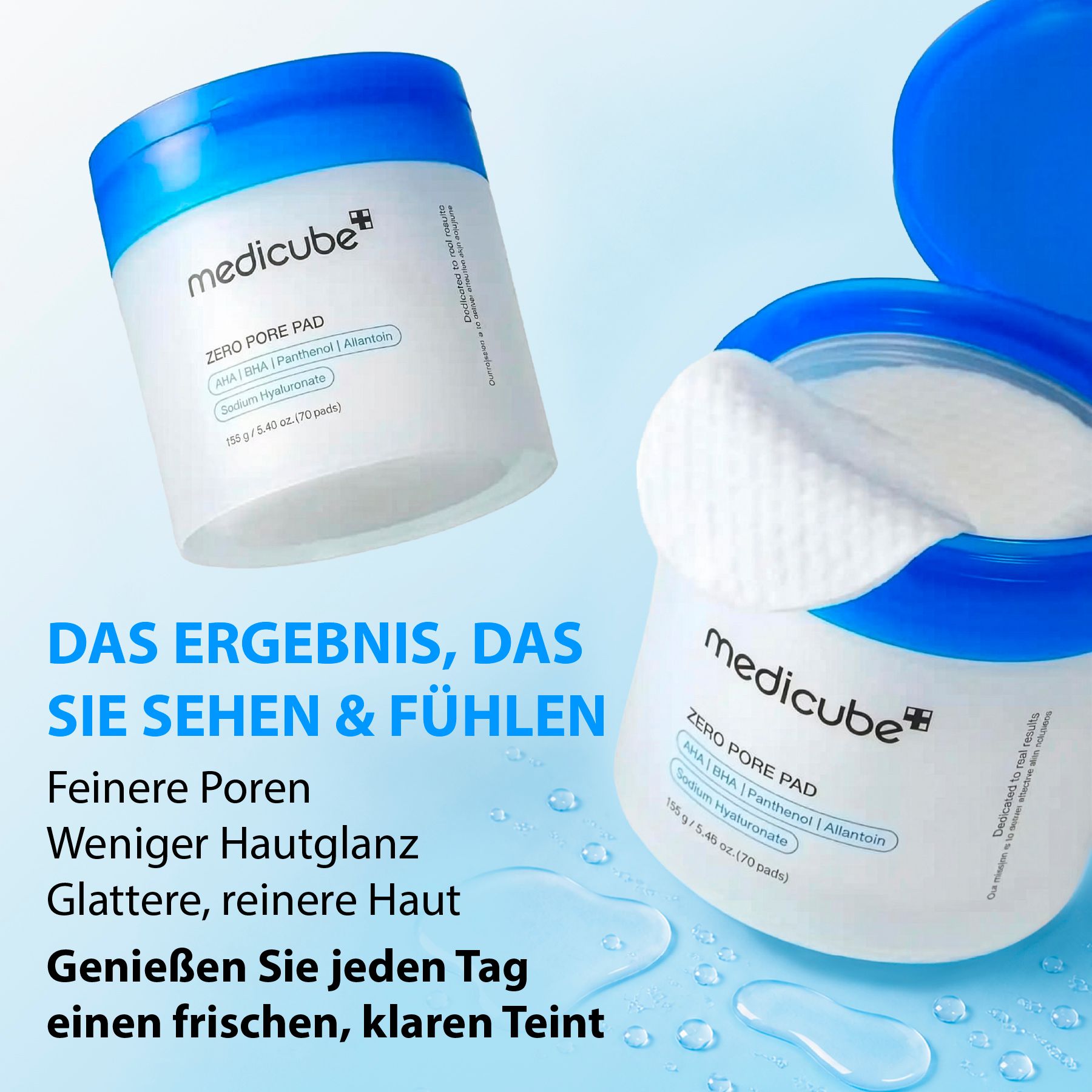 Medicube Zero Pore Pad: 155g (70 Pads). Feineres Hautbild, weniger Glanz, reinere Haut.