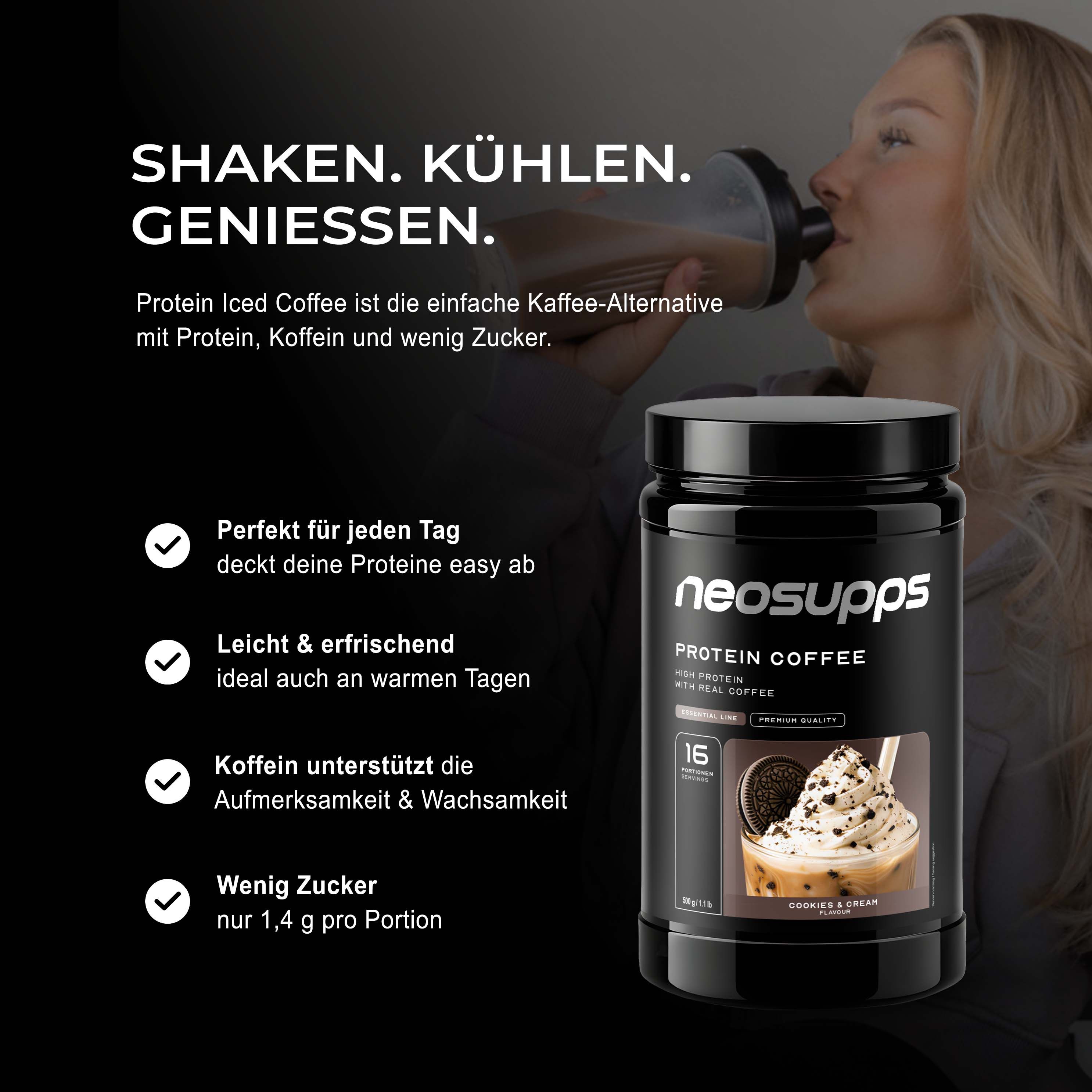 Neosupps Protein Coffee Cookies & Cream, 500g, Proteinpulver mit Kaffee, Proteinshake