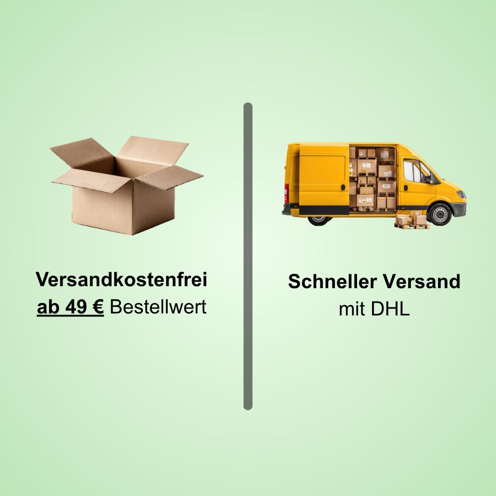 Kostenloser Versand ab 49€ Bestellwert und schneller Versand mit DHL.