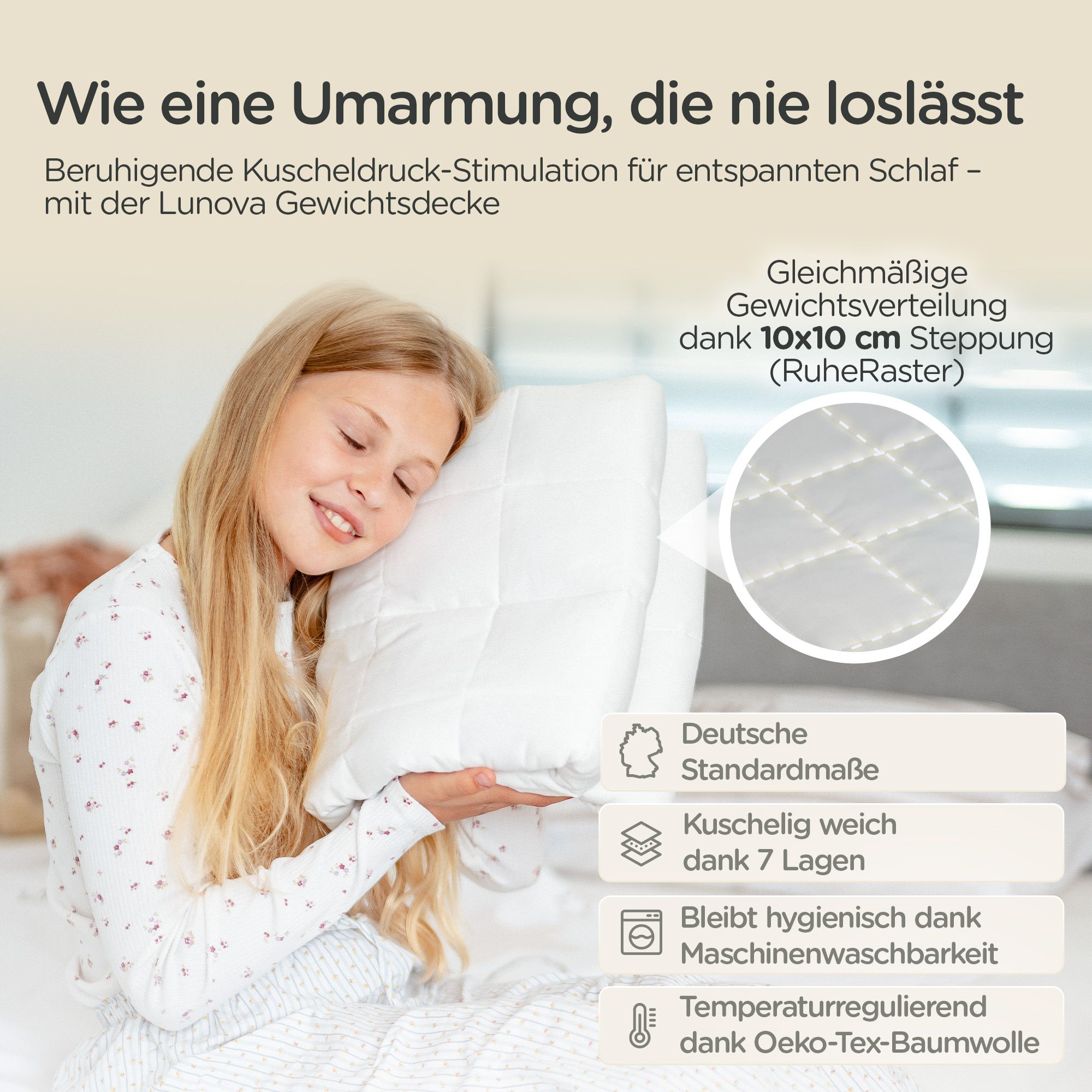 LUNOVA Gewichtsdecke Kinder 2kg 90x120cm - Oekotex-Baumwolle Waschbar Therapiedecke WeightedBlanket