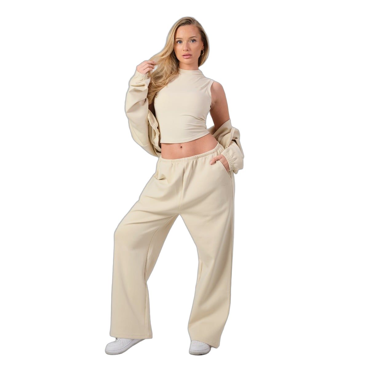 GymBeam Jogger Damen Oversized mit geradem Bein in Almond