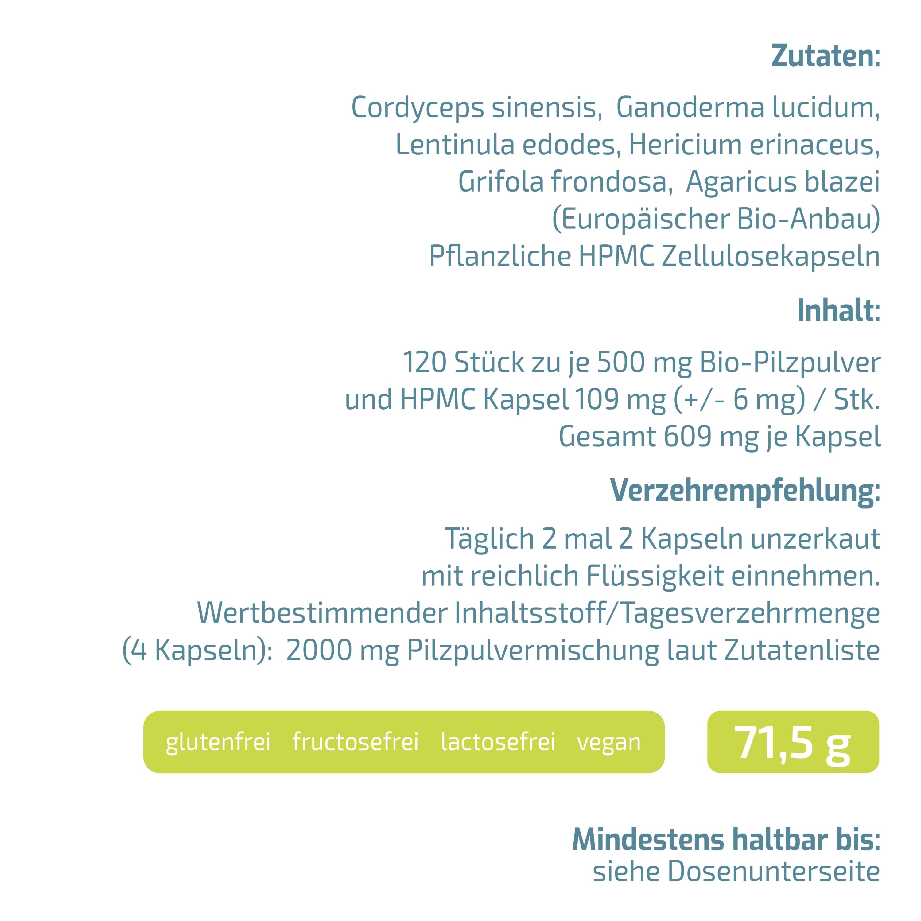 BEAUVITAL® Active 50plus Bio Vitalpilze Kapseln, Cordyceps Hericium Reishi Agaricus Maitake Shiitake