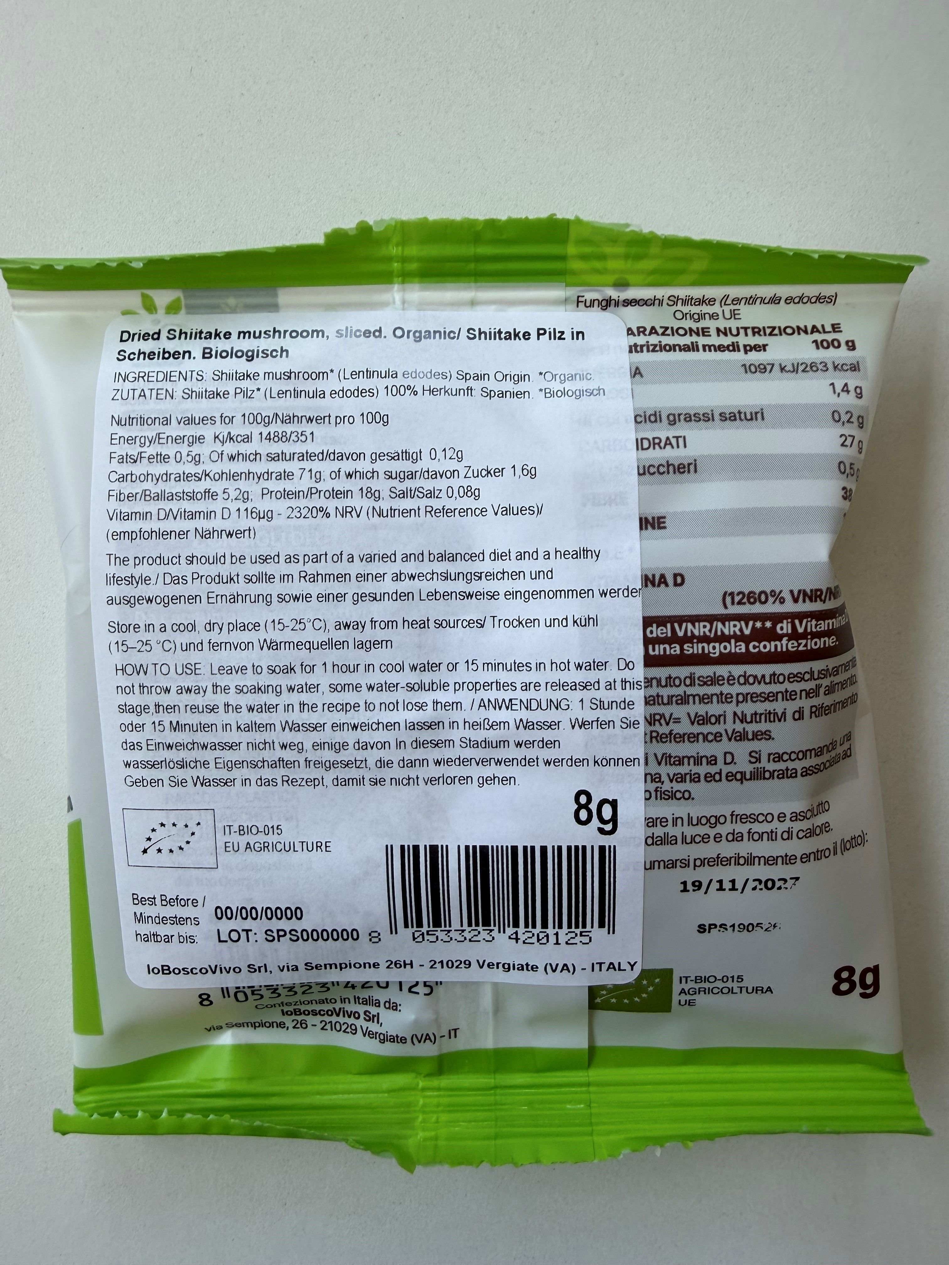 IoBoscoVivo Bio-Shiitake-Pilze, getrocknet und in Scheiben