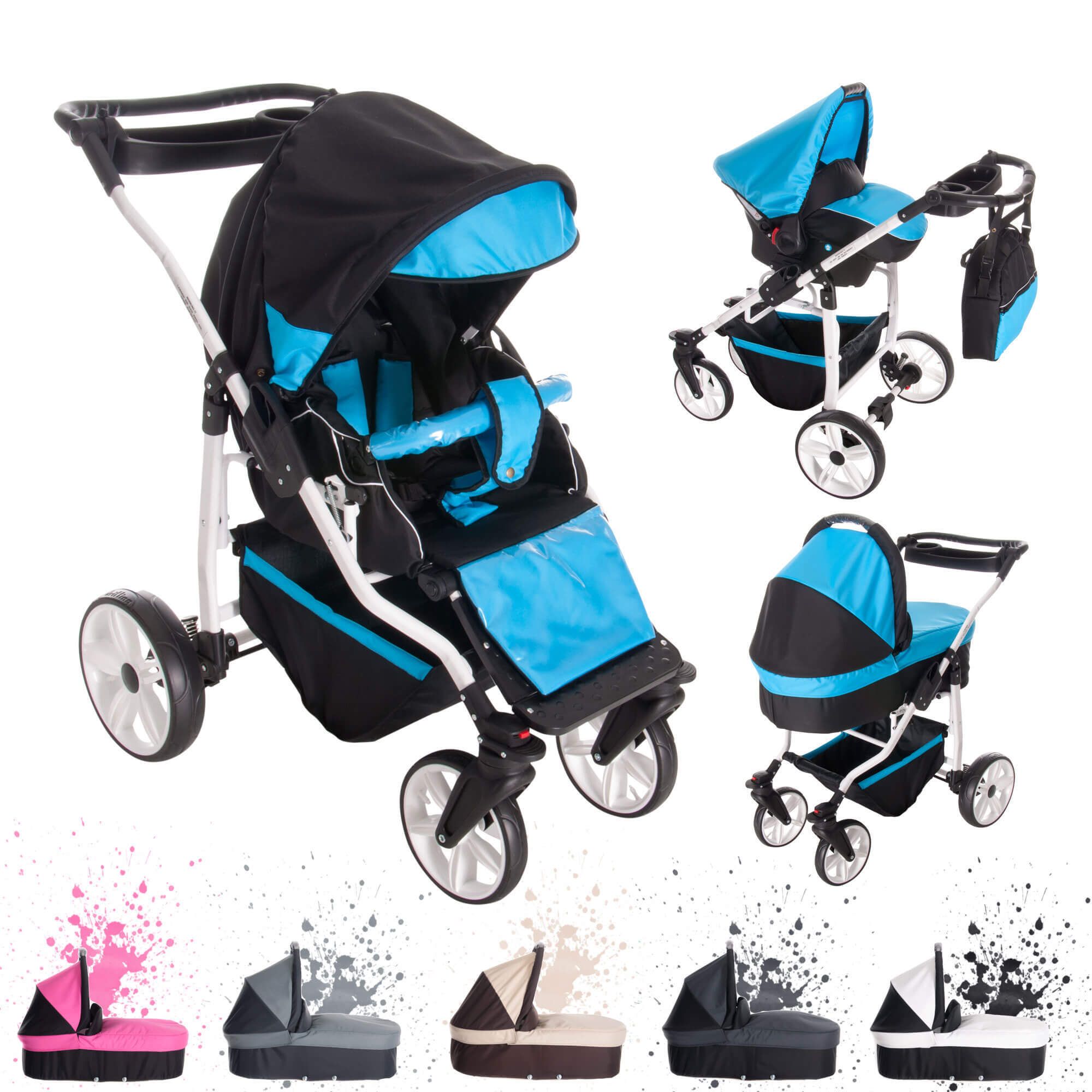 Bebebi Zürich 3 in 1 Kinderwagen Set Luftreifen, Zürichsee