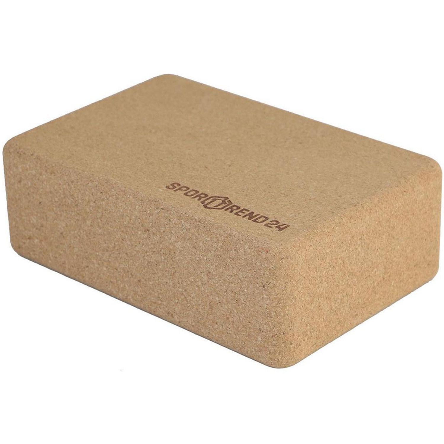 Rechteckiger Yoga-Block aus Kork. Logo Sporttrend24.
