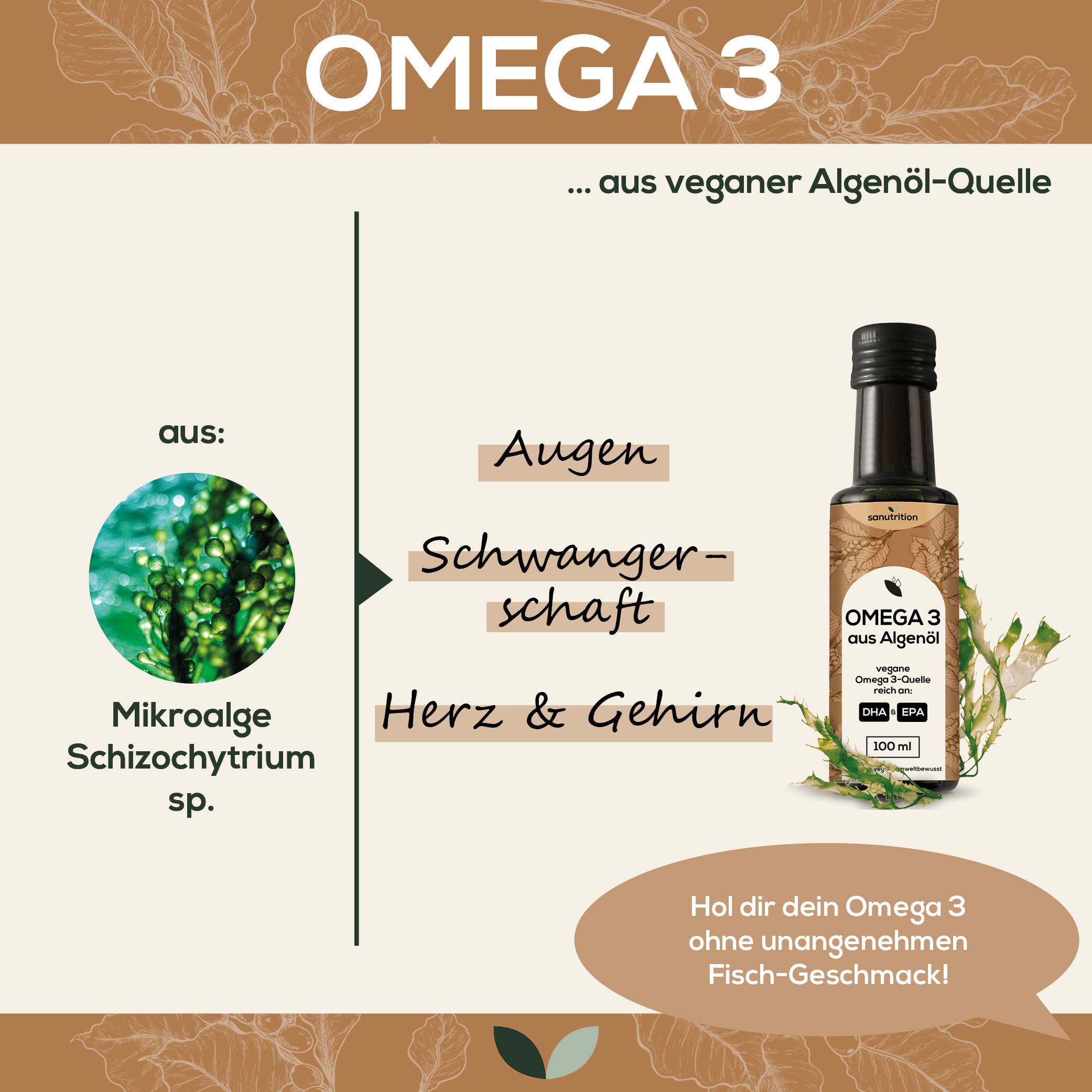 Sanutrition® - Omega 3 Öl aus Algenöl 100 ml