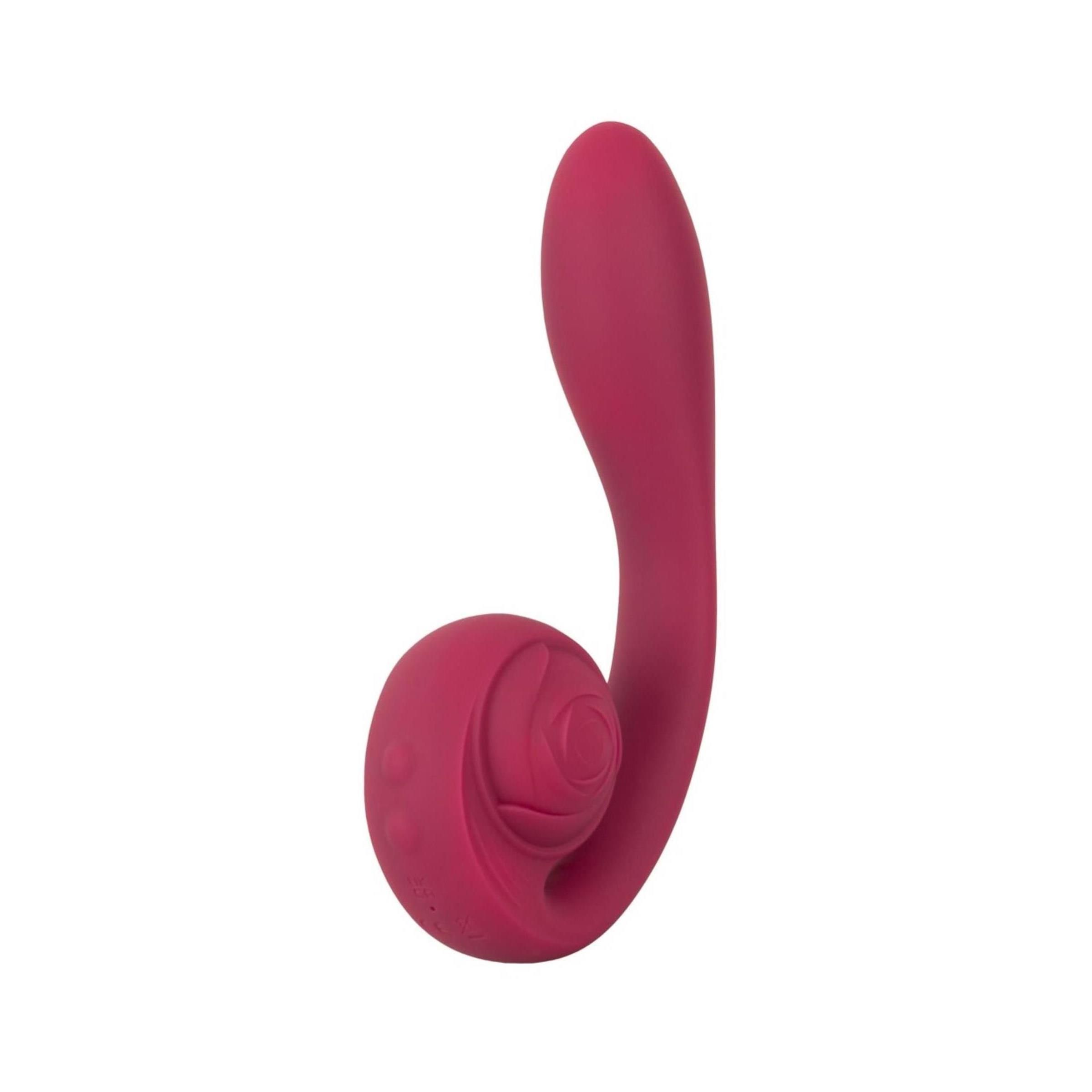 Biegsamer Vibrator in Rosa. Mit spiralförmigem Kopf und gebogenem Schaft.
