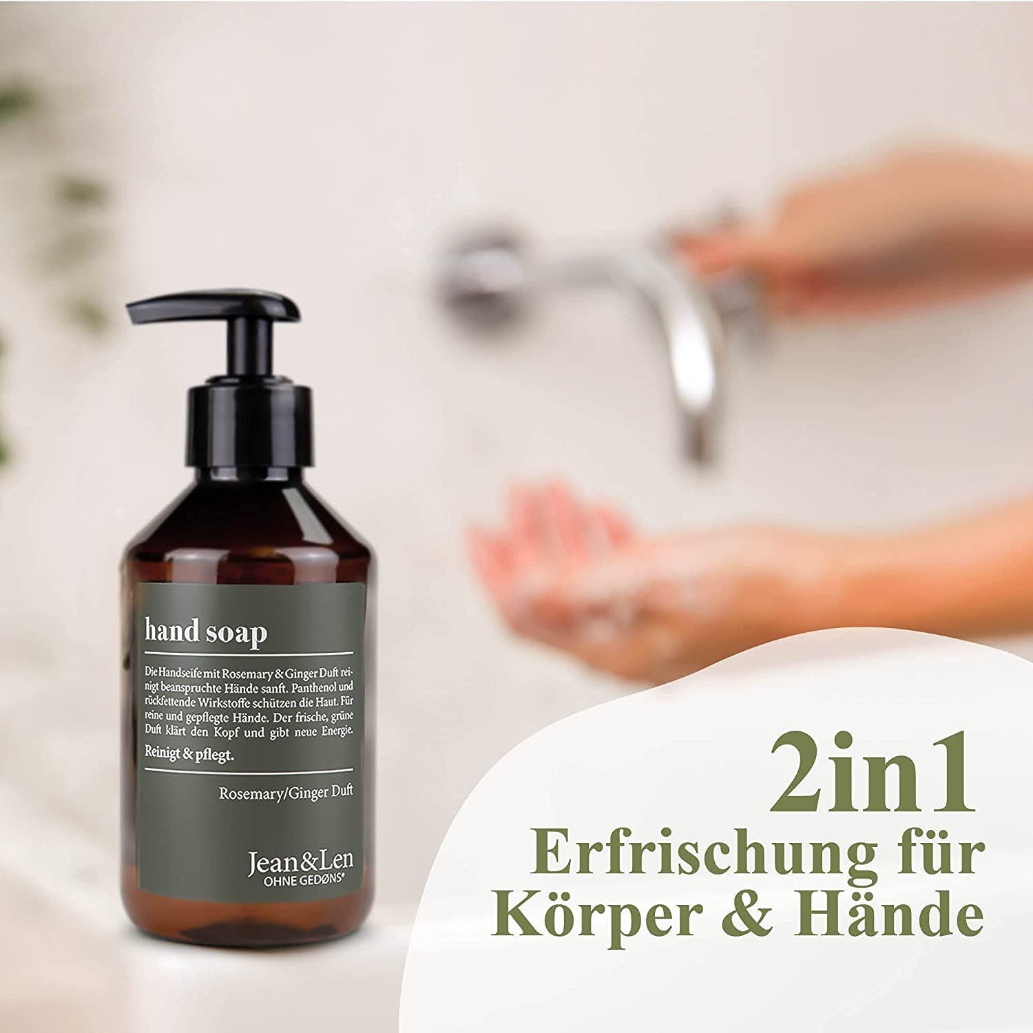 Jean & Len Handseife Rosemary & Ginger, reinigt beanspruchte Hände, für die tägliche Anwendung