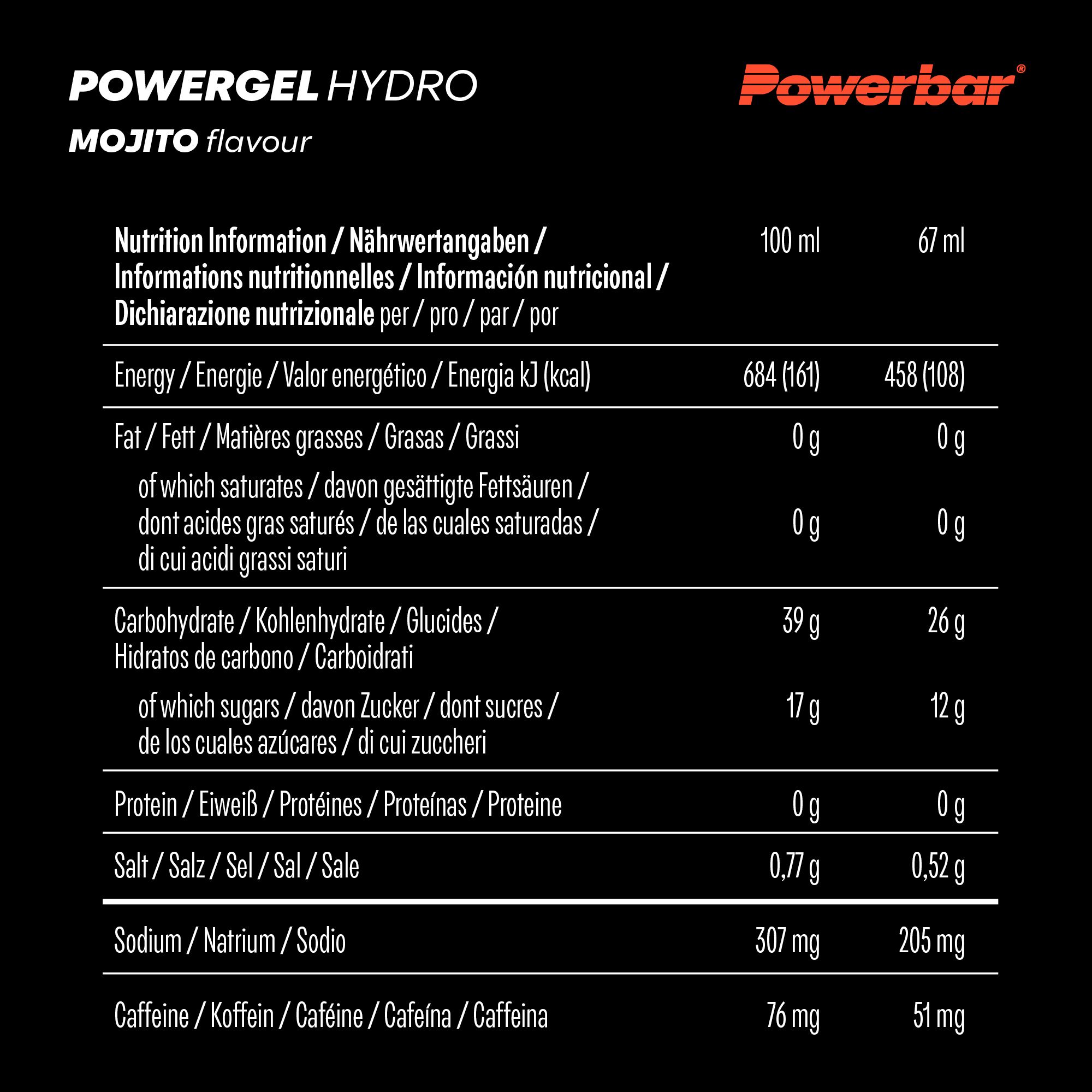 POWERBAR PowerGel Hydro Mojito High Carb Energie Gel Natrium Koffein